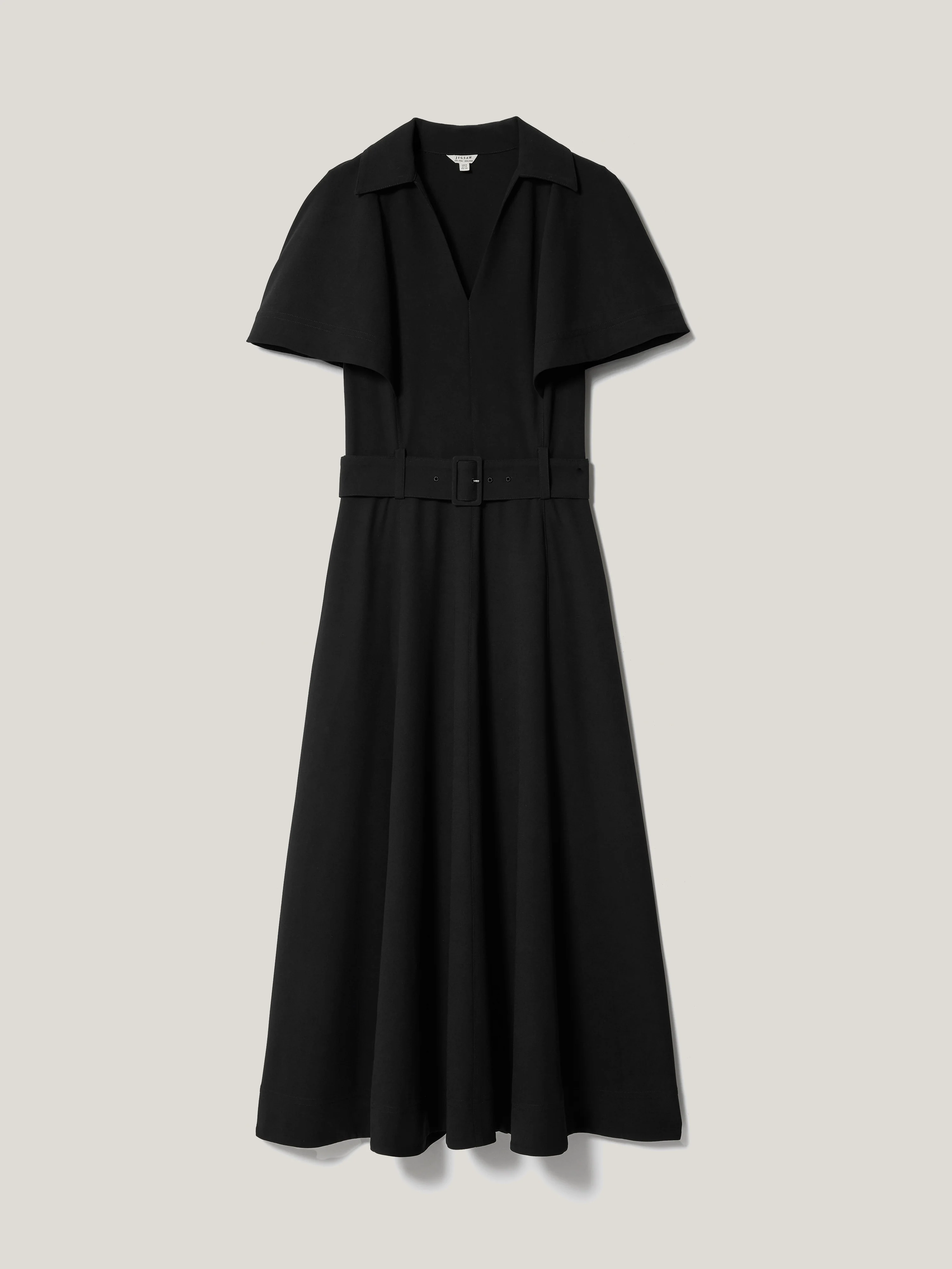 Cape Sleeve Belted Shirt Dress | Black - Image 5