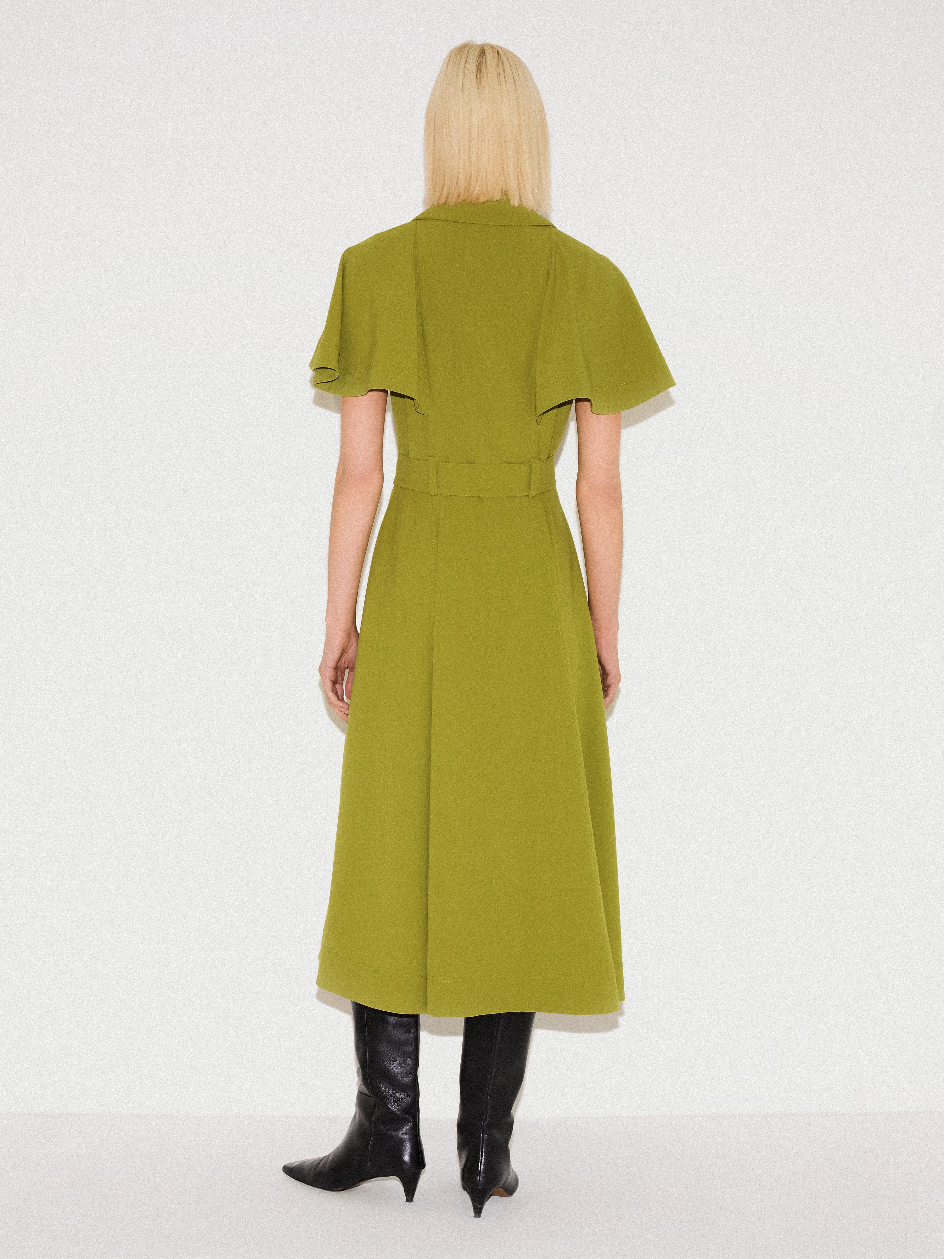 Cape Sleeve Belted Shirt Dress | Green - Image 5