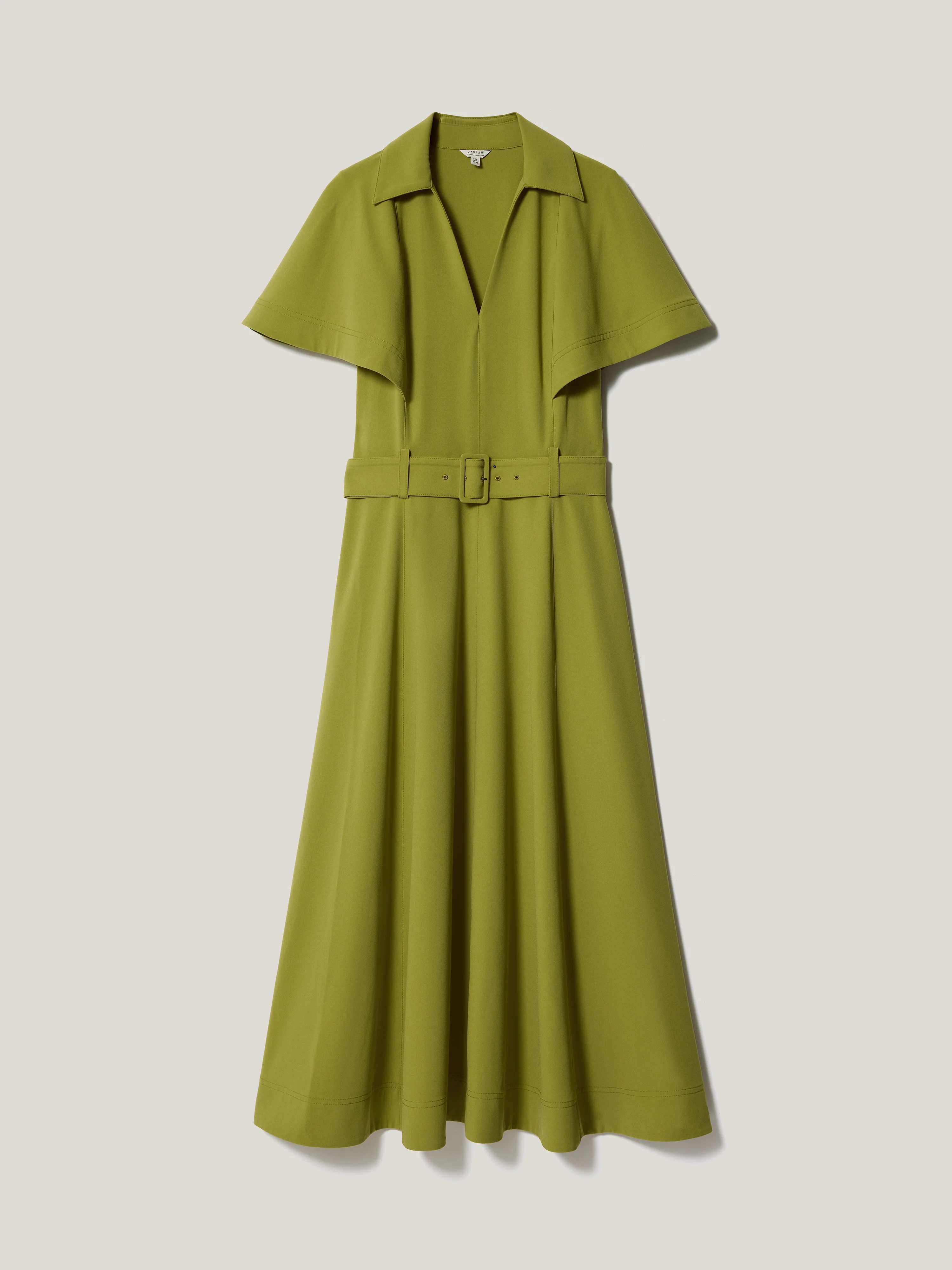 Cape Sleeve Belted Shirt Dress | Green - Image 6
