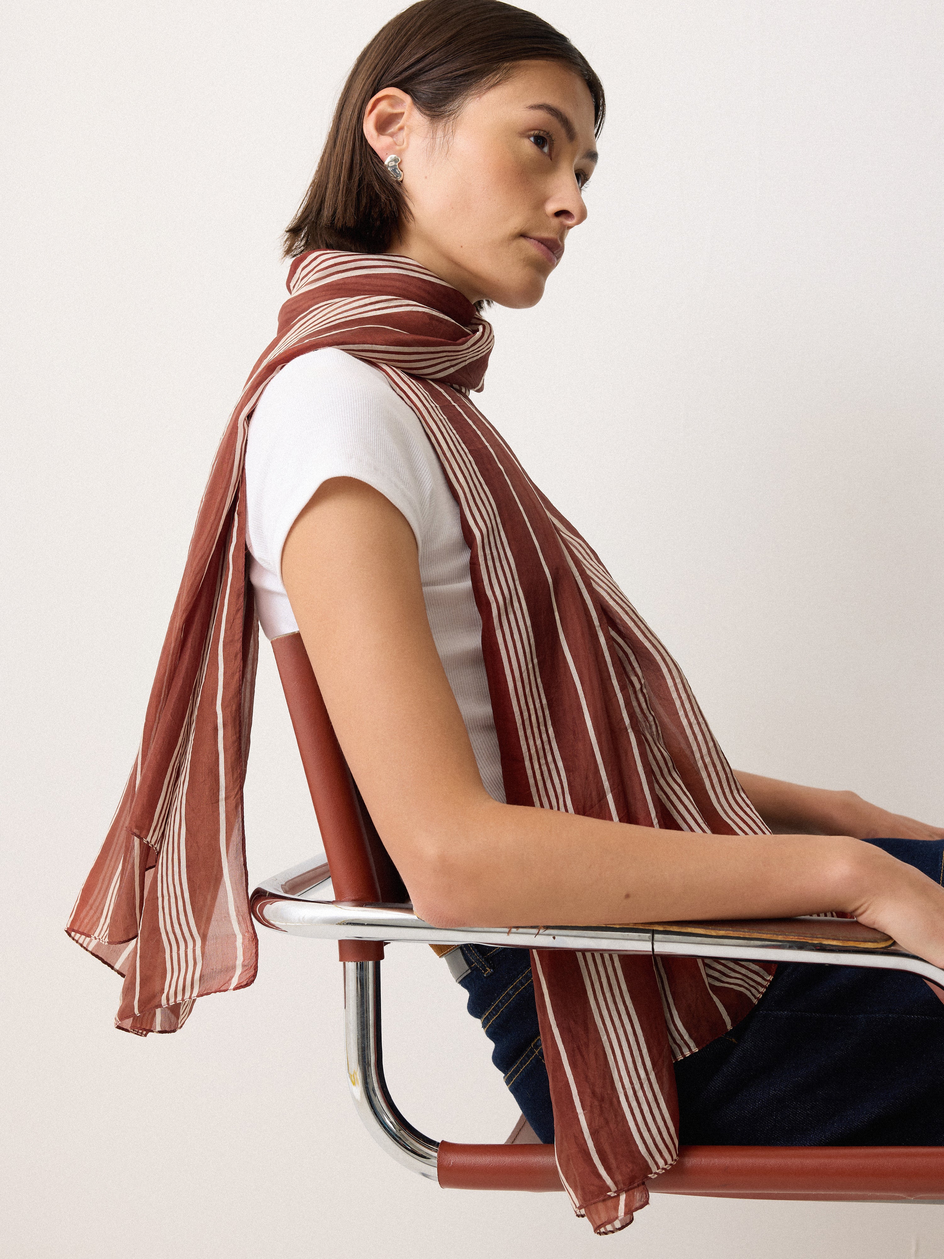 Cassis Stripe Silk Scarf | Brown