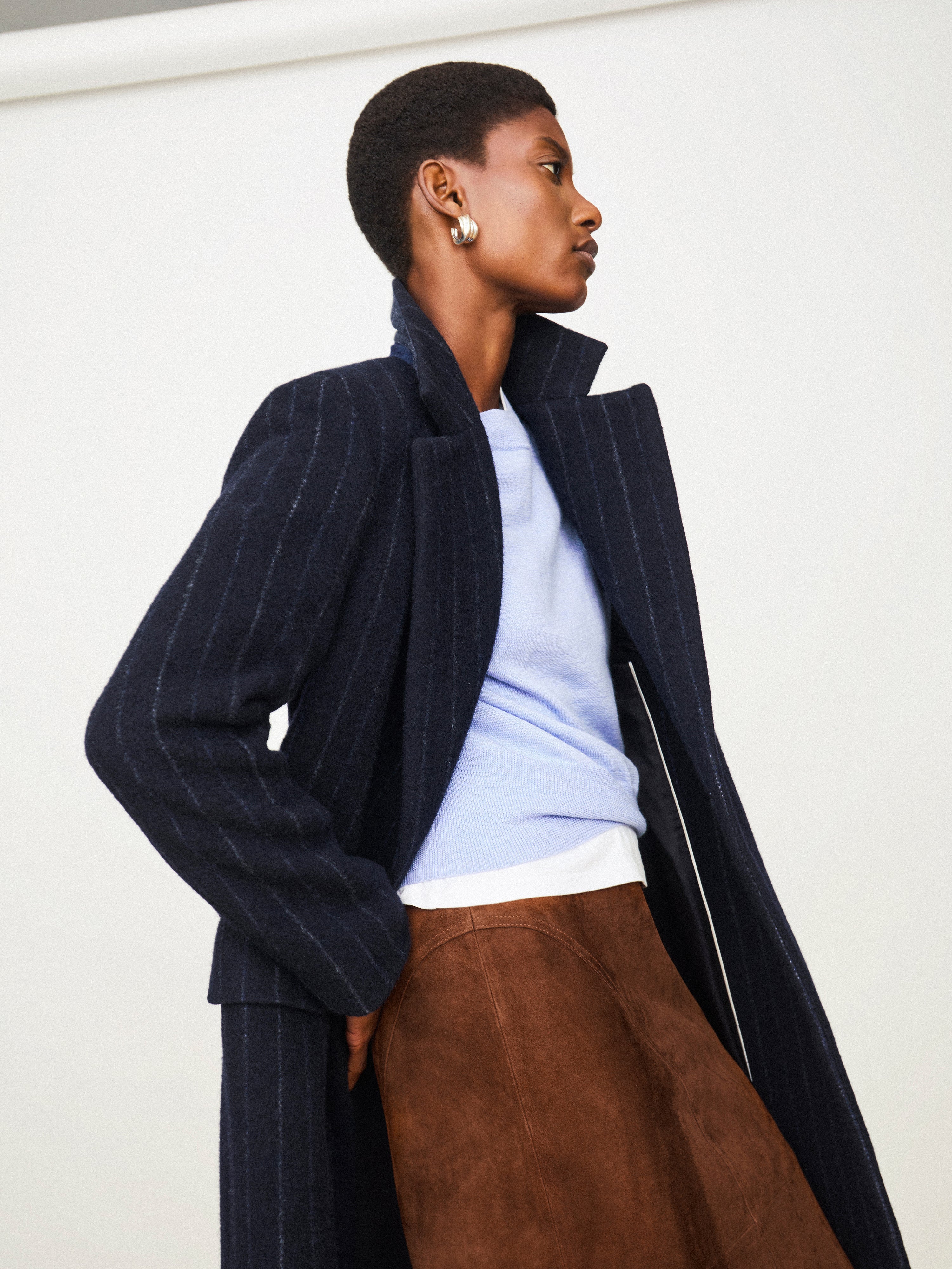 Chalk Stripe Maxi City Coat | Navy - Image 2