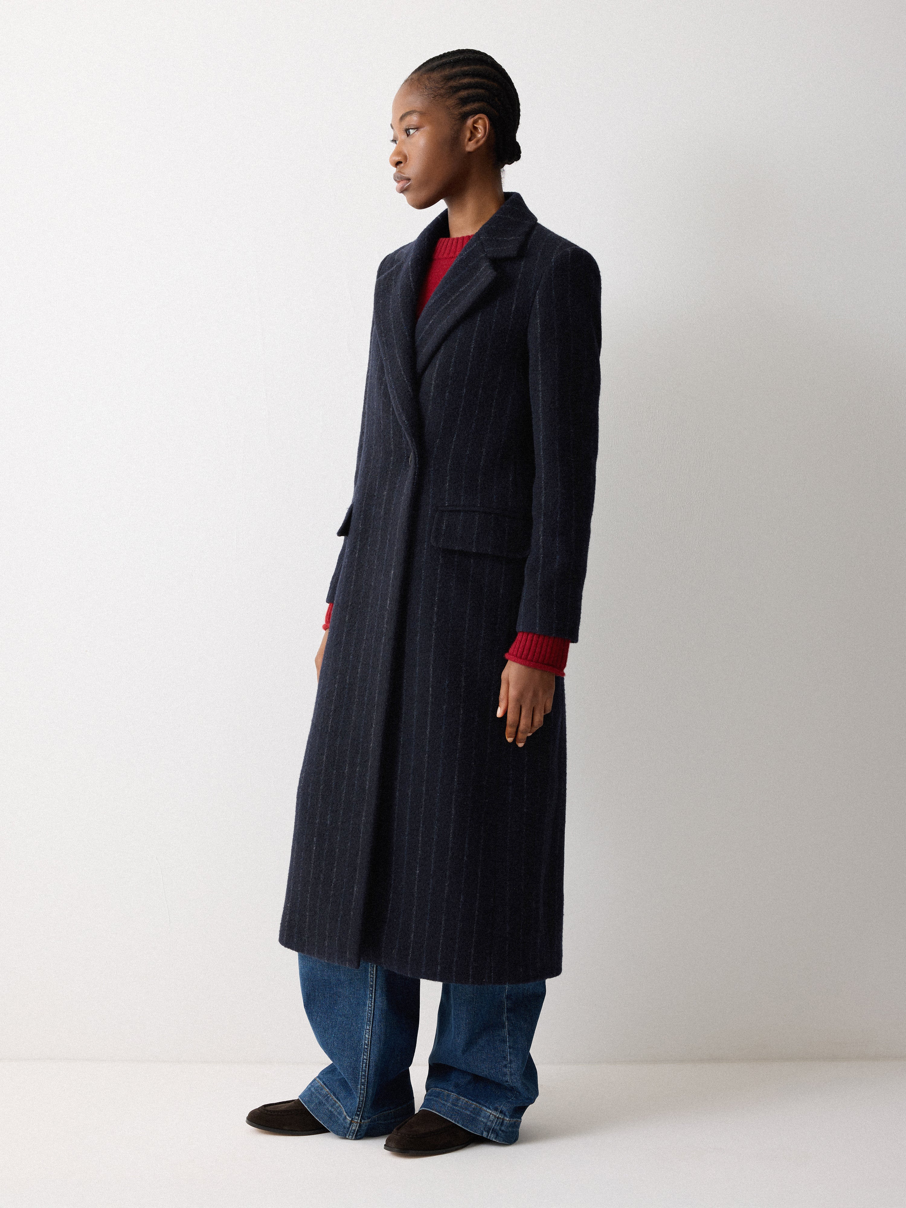 Chalk Stripe Maxi City Coat | Navy - Image 6