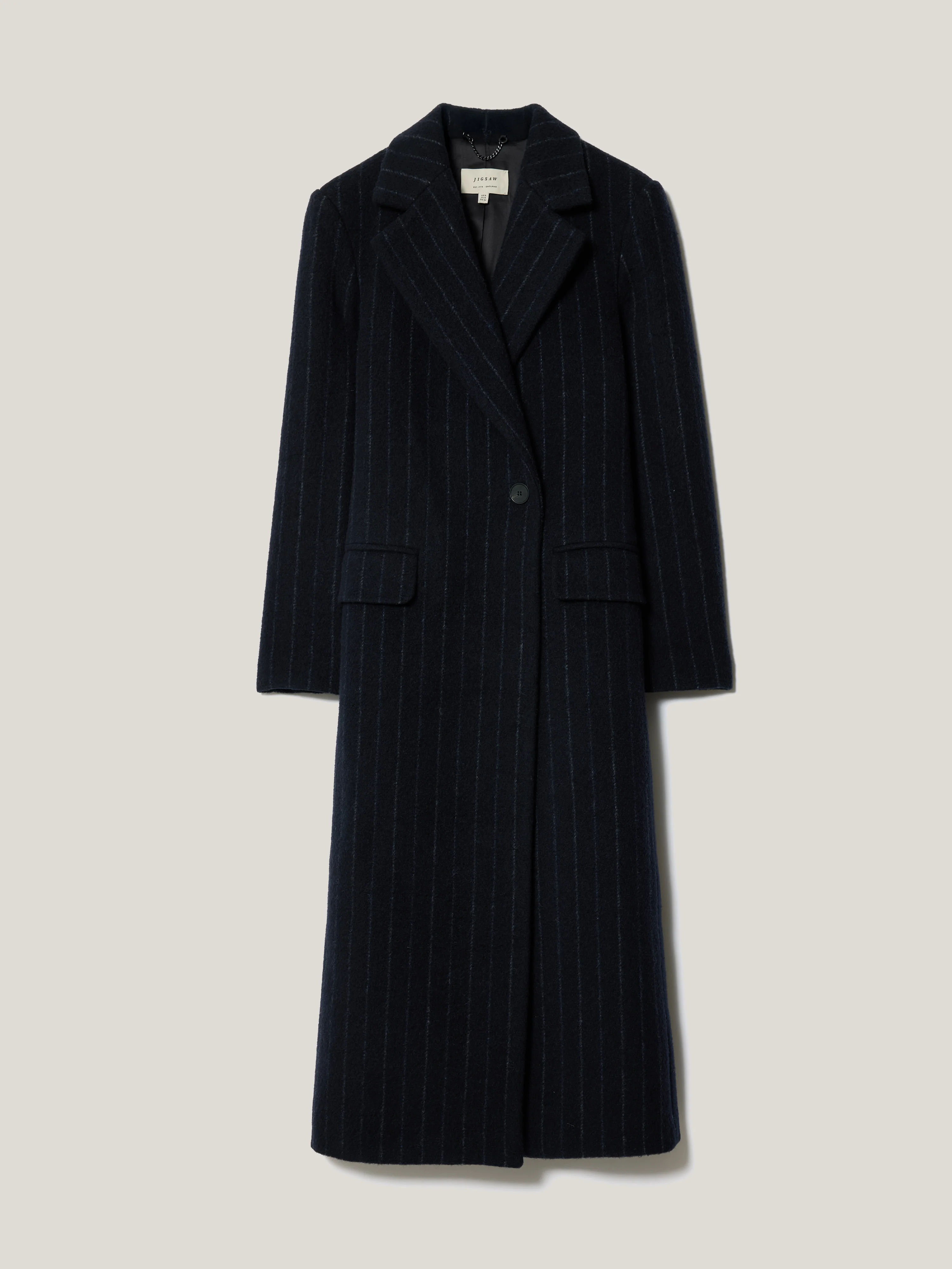Chalk Stripe Maxi City Coat | Navy - Image 9