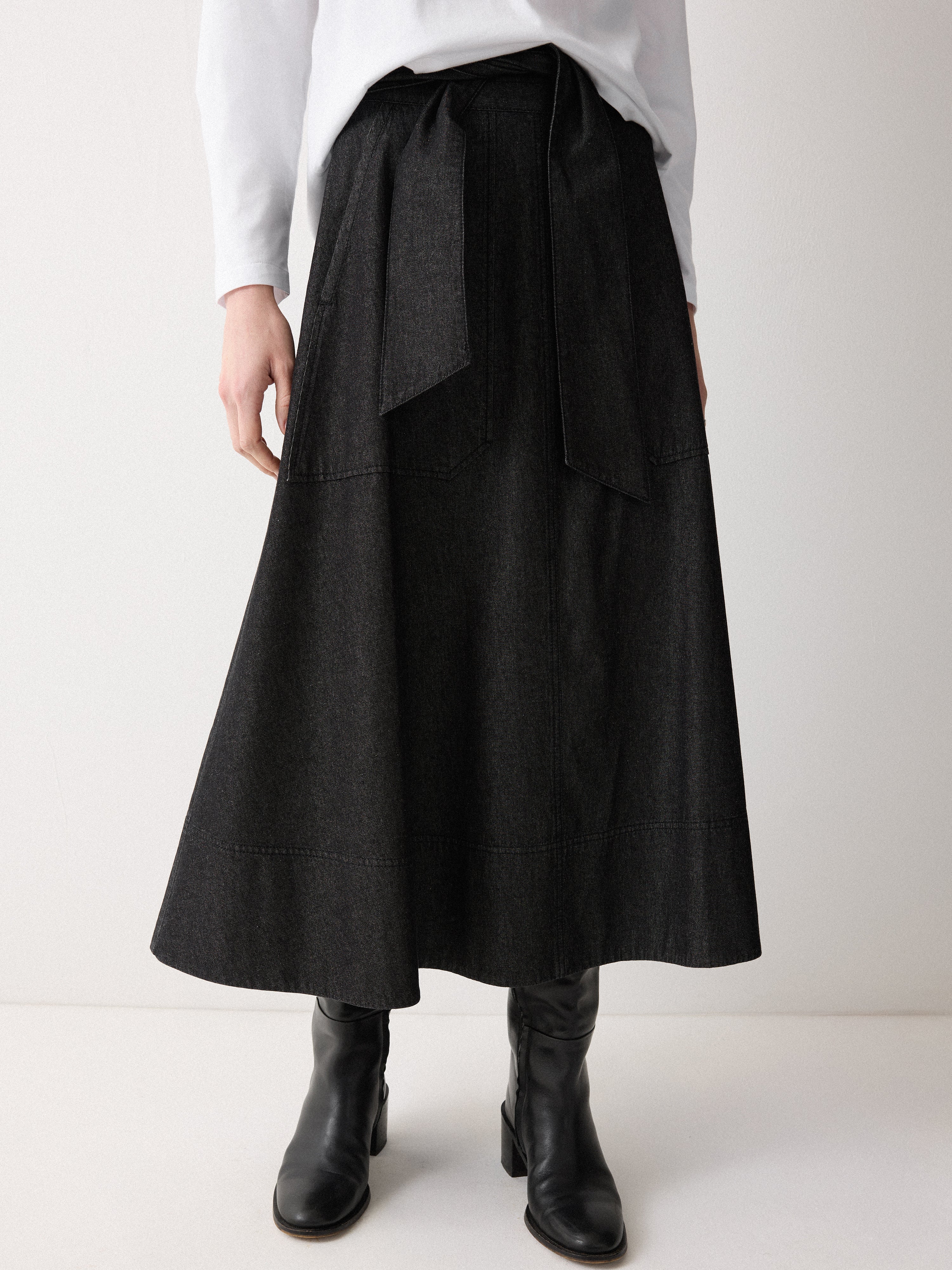 Chambray A Line Skirt | Black - Image 2