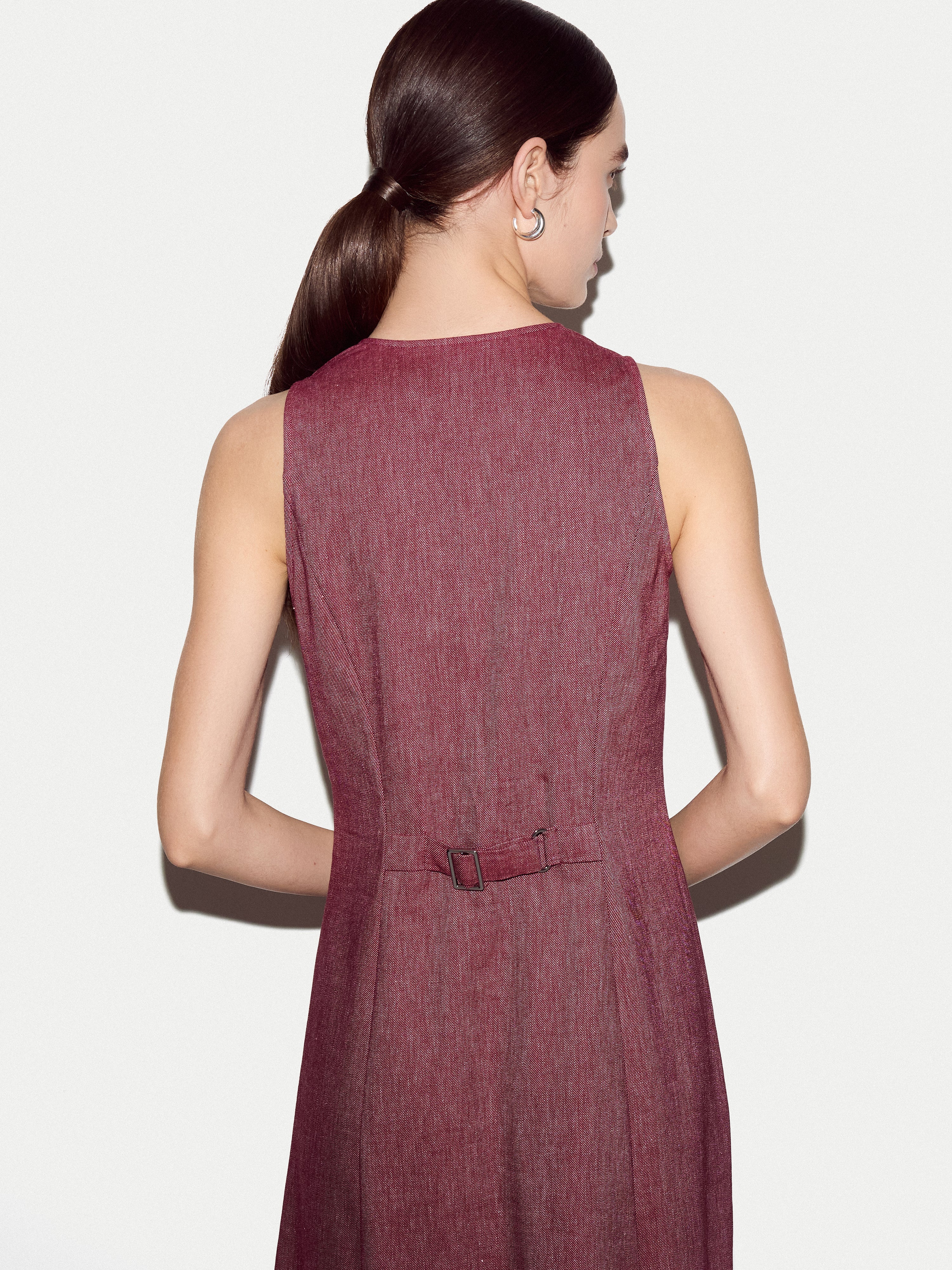 Chambray Linen Waistcoat Dress | Red - Image 4