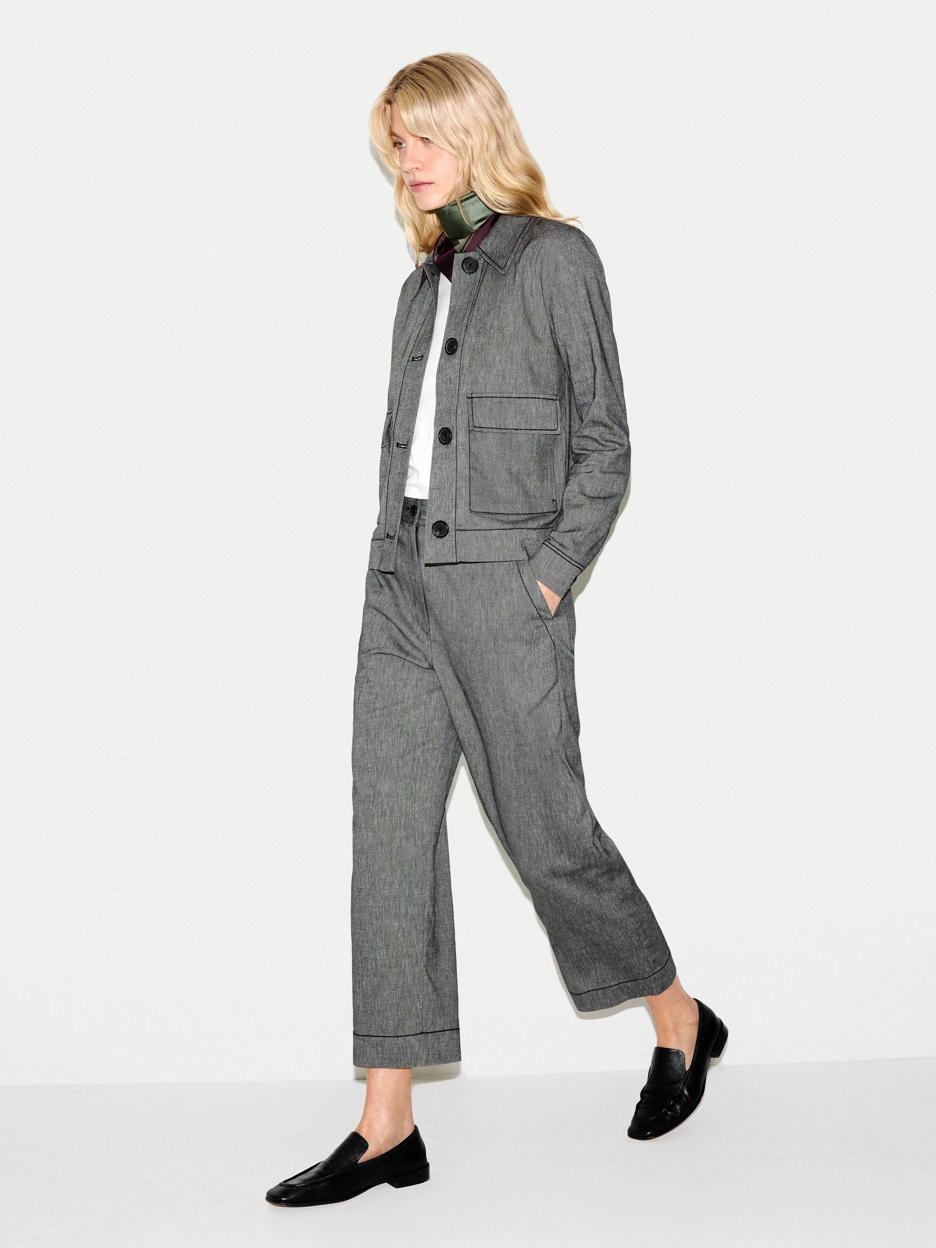 Chambray Linen Blend Utility Jacket | Black - Image 3