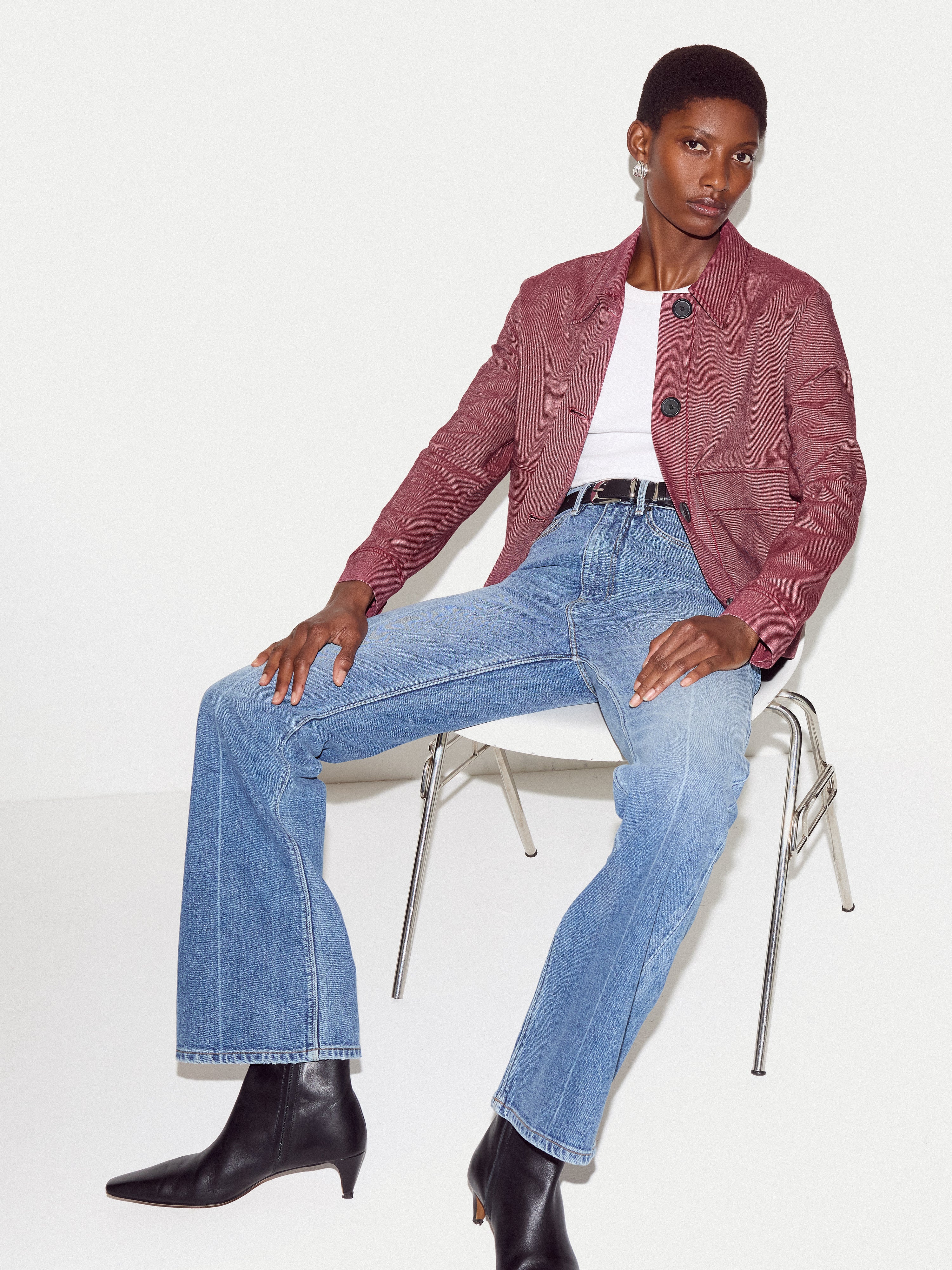 Chambray Linen Blend Utility Jacket | Red - Image 3