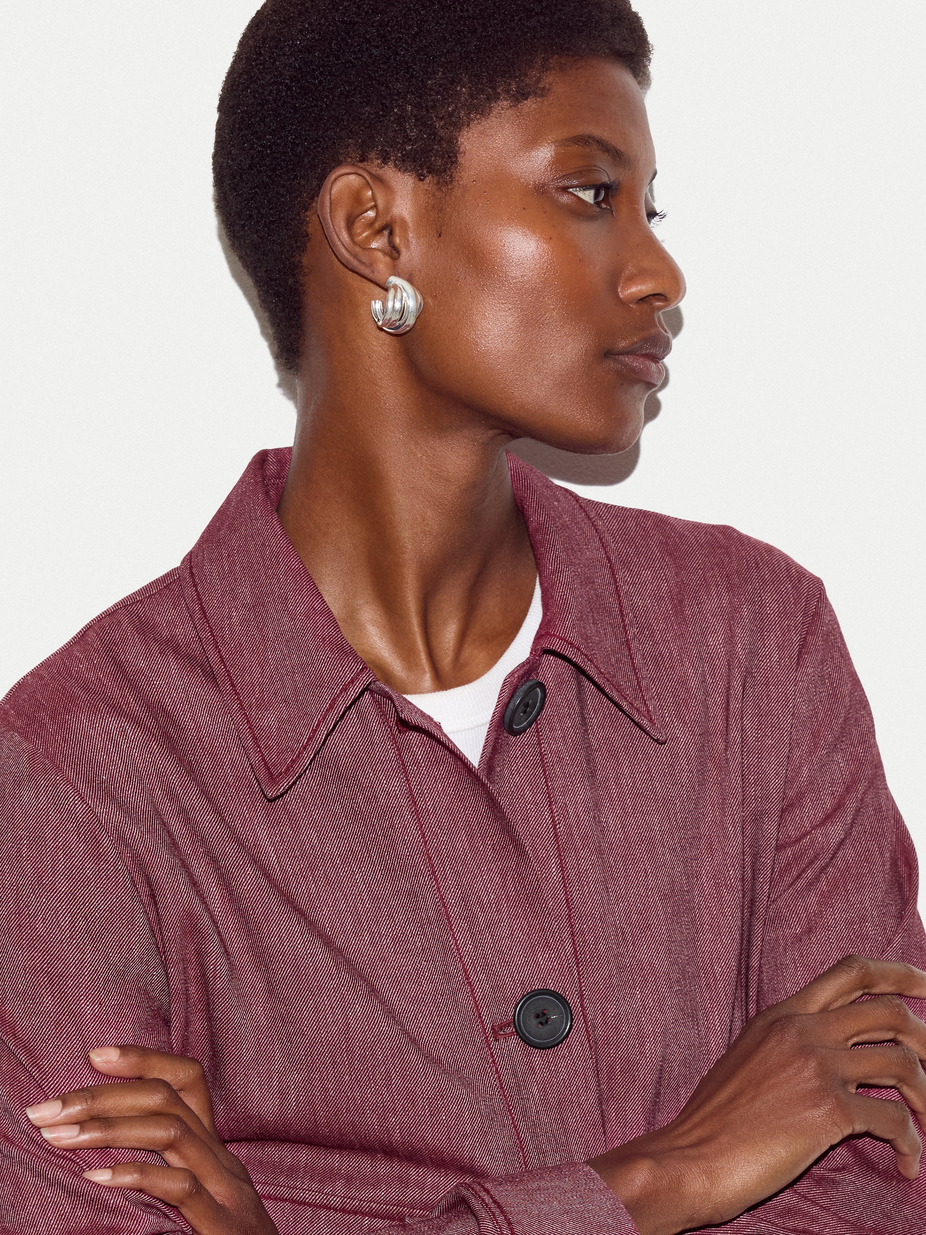 Chambray Linen Blend Utility Jacket | Red - Image 4