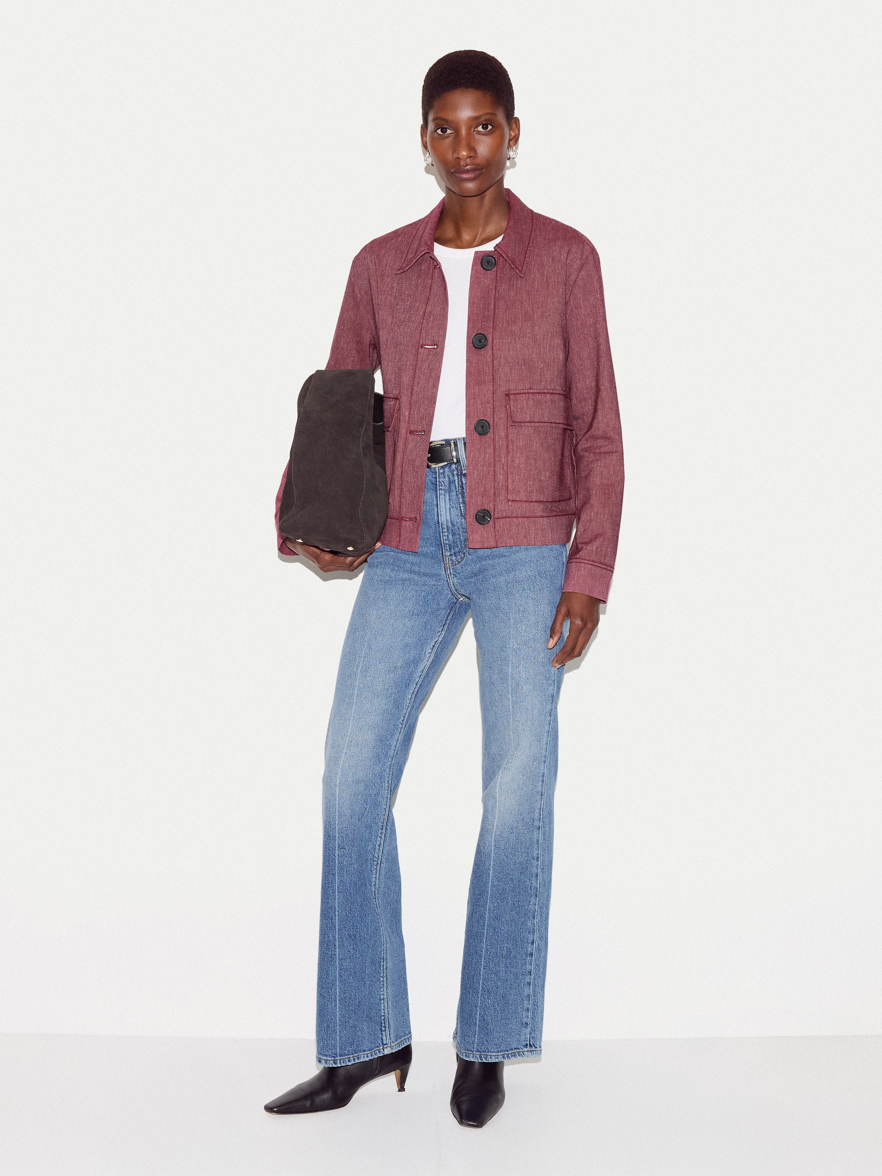 Chambray Linen Blend Utility Jacket | Red - Image 5