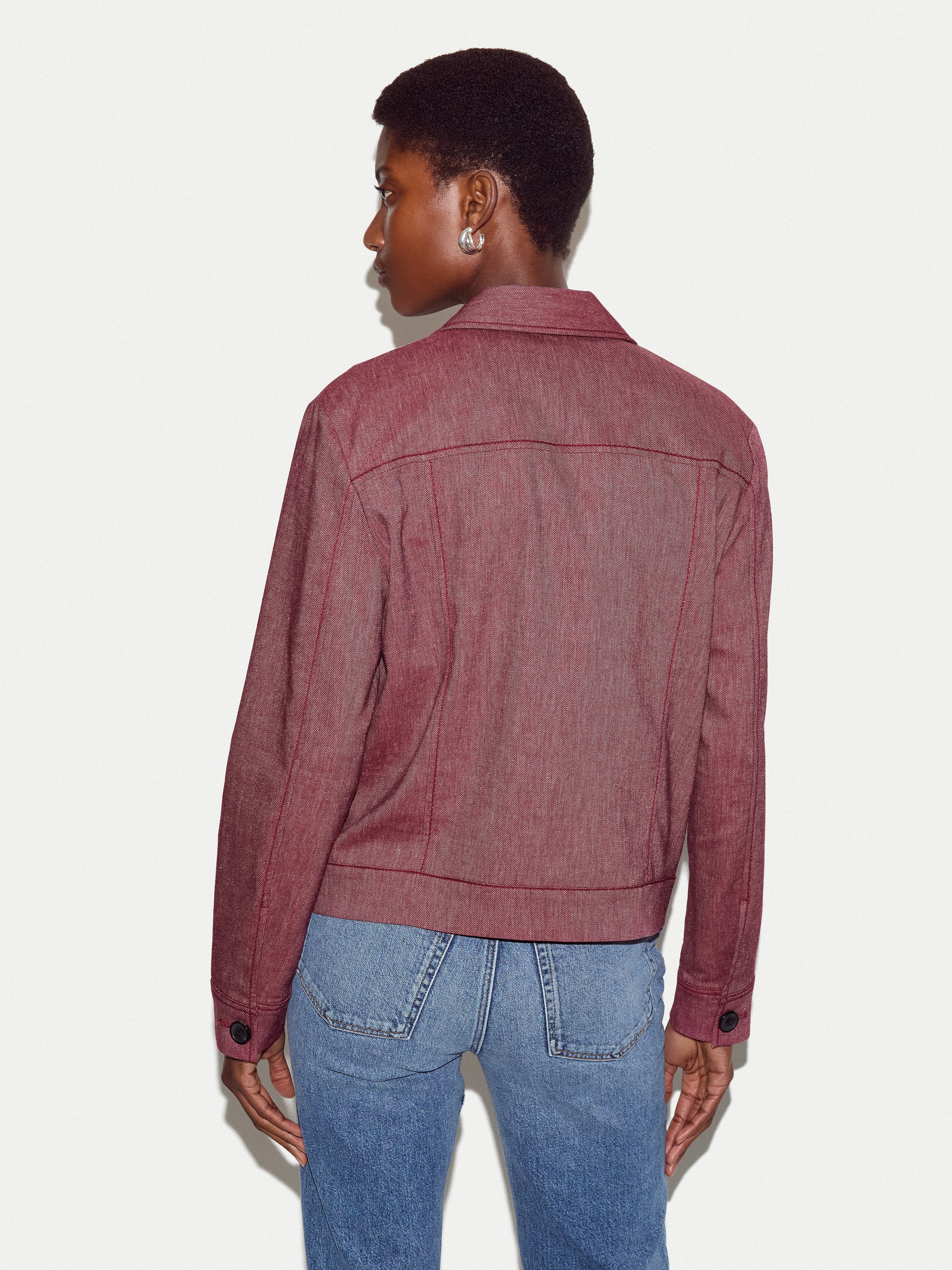 Chambray Linen Blend Utility Jacket | Red - Image 6