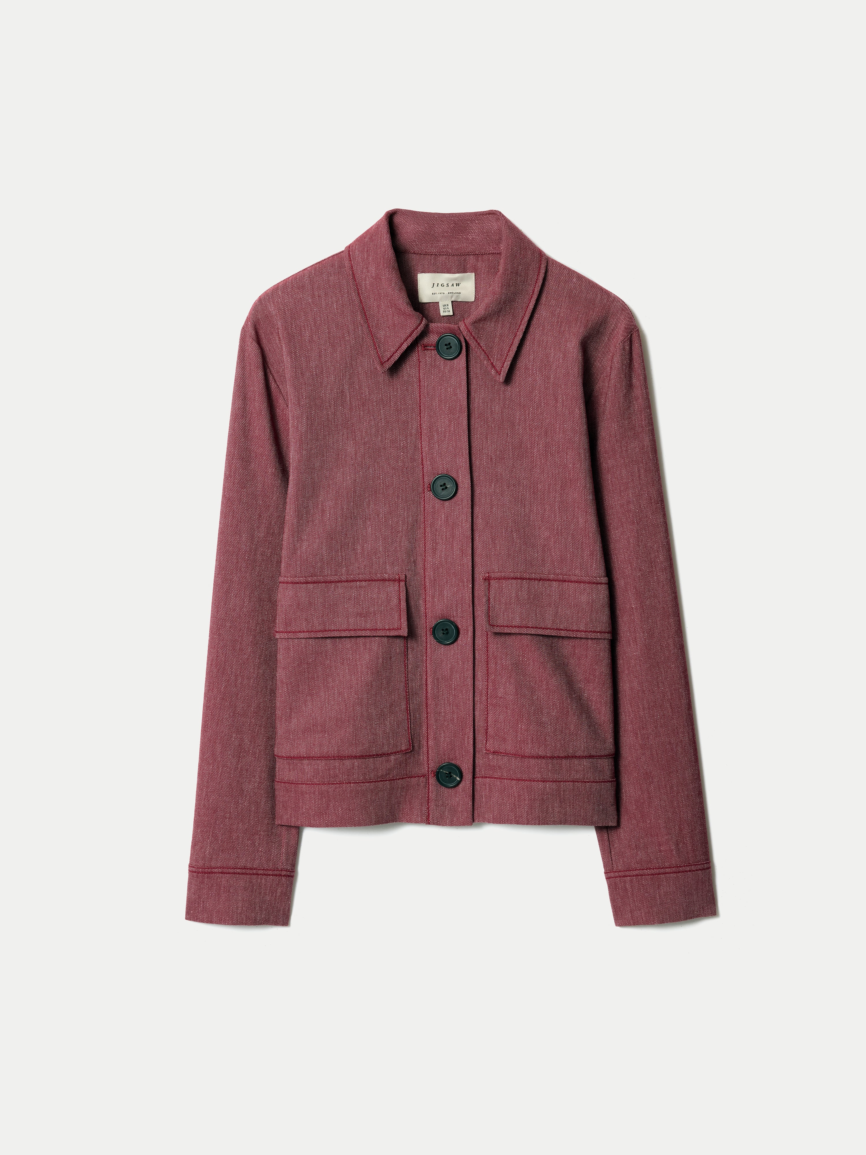 Chambray Linen Blend Utility Jacket | Red - Image 7