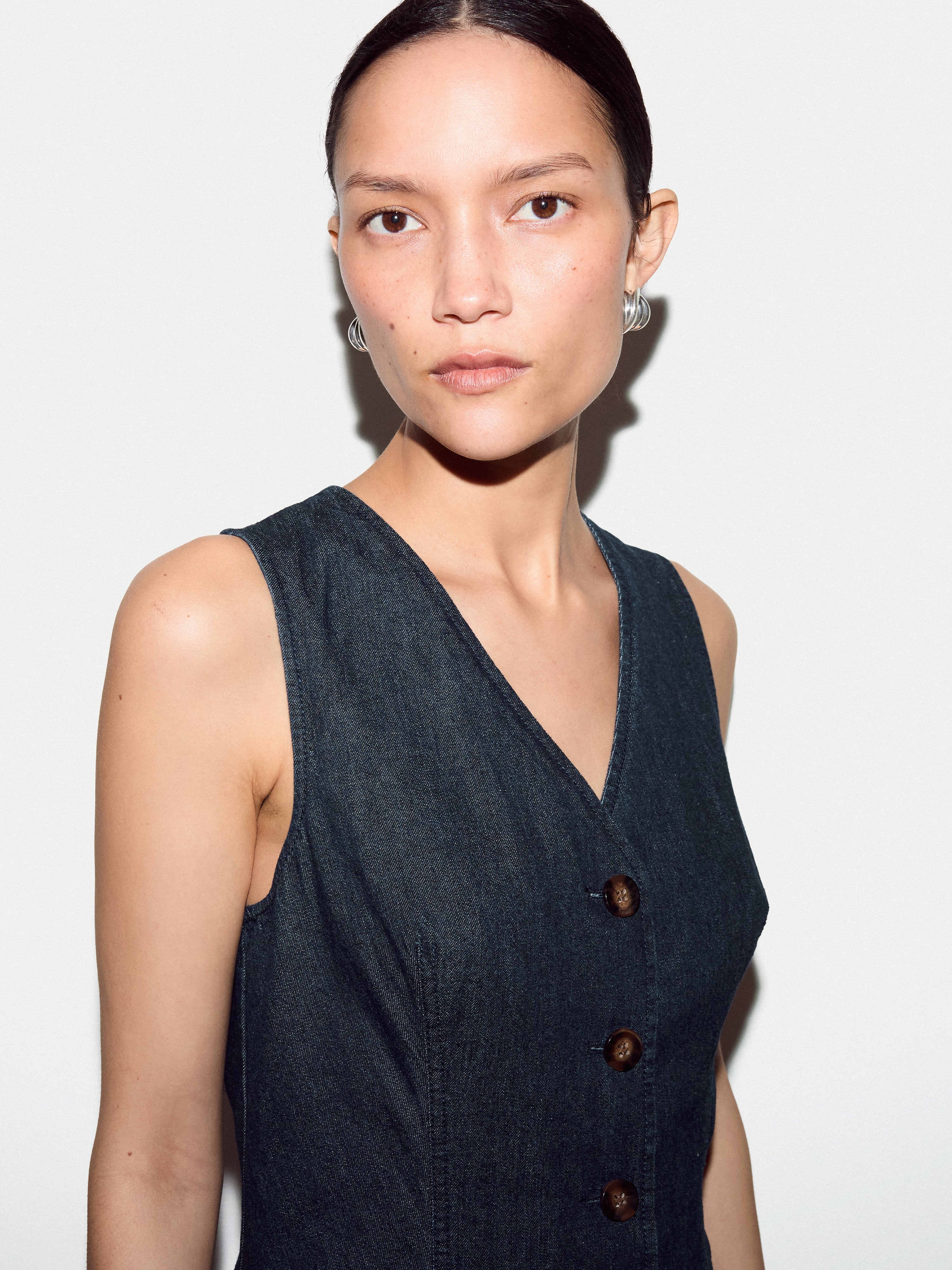 Chambray Waistcoat Dress | Blue - Image 3
