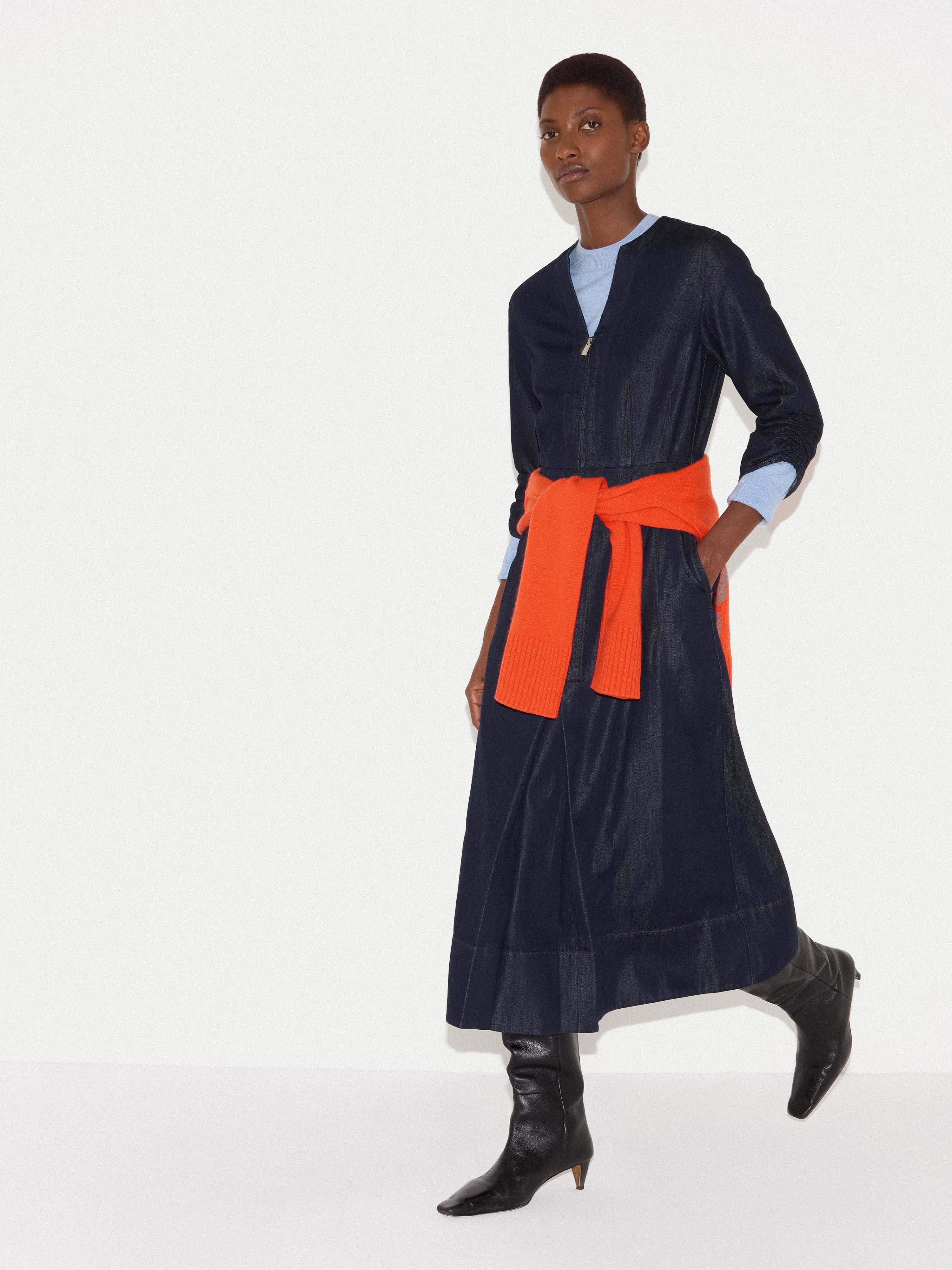 Chambray Zip Front Midi Dress | Indigo - Image 2