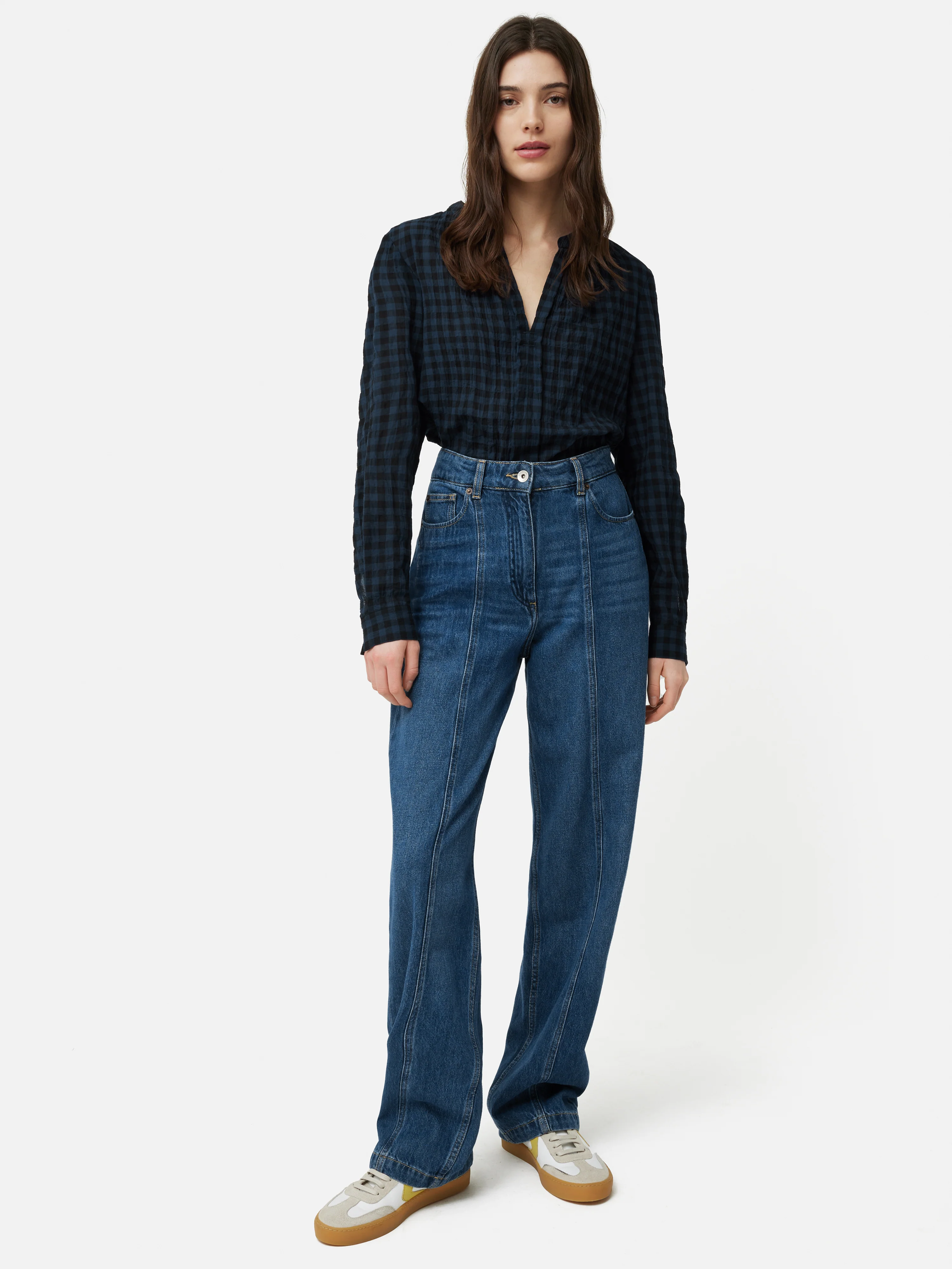 Checked Tunic Blouse | Navy - Image 3