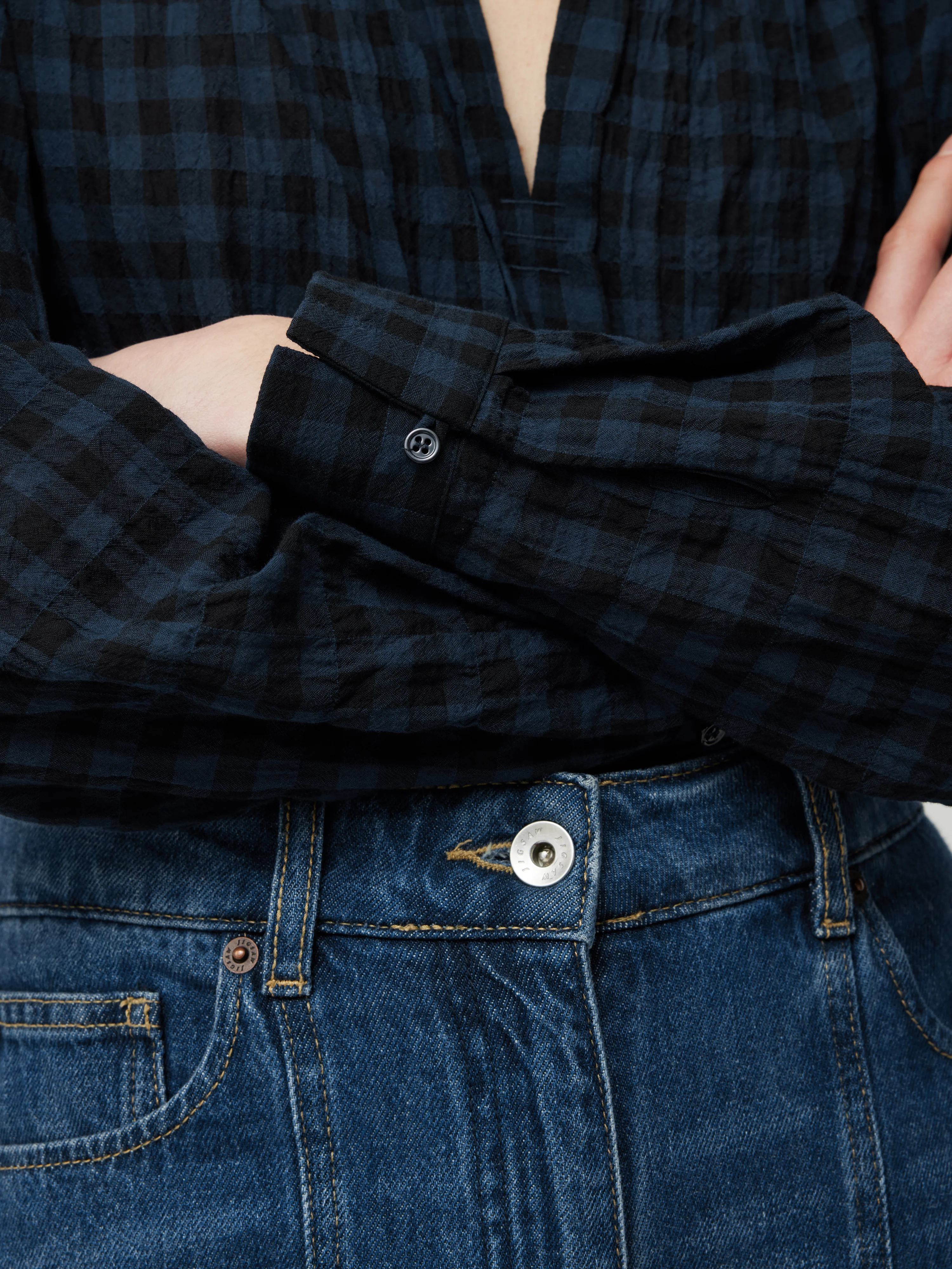 Checked Tunic Blouse | Navy - Image 4