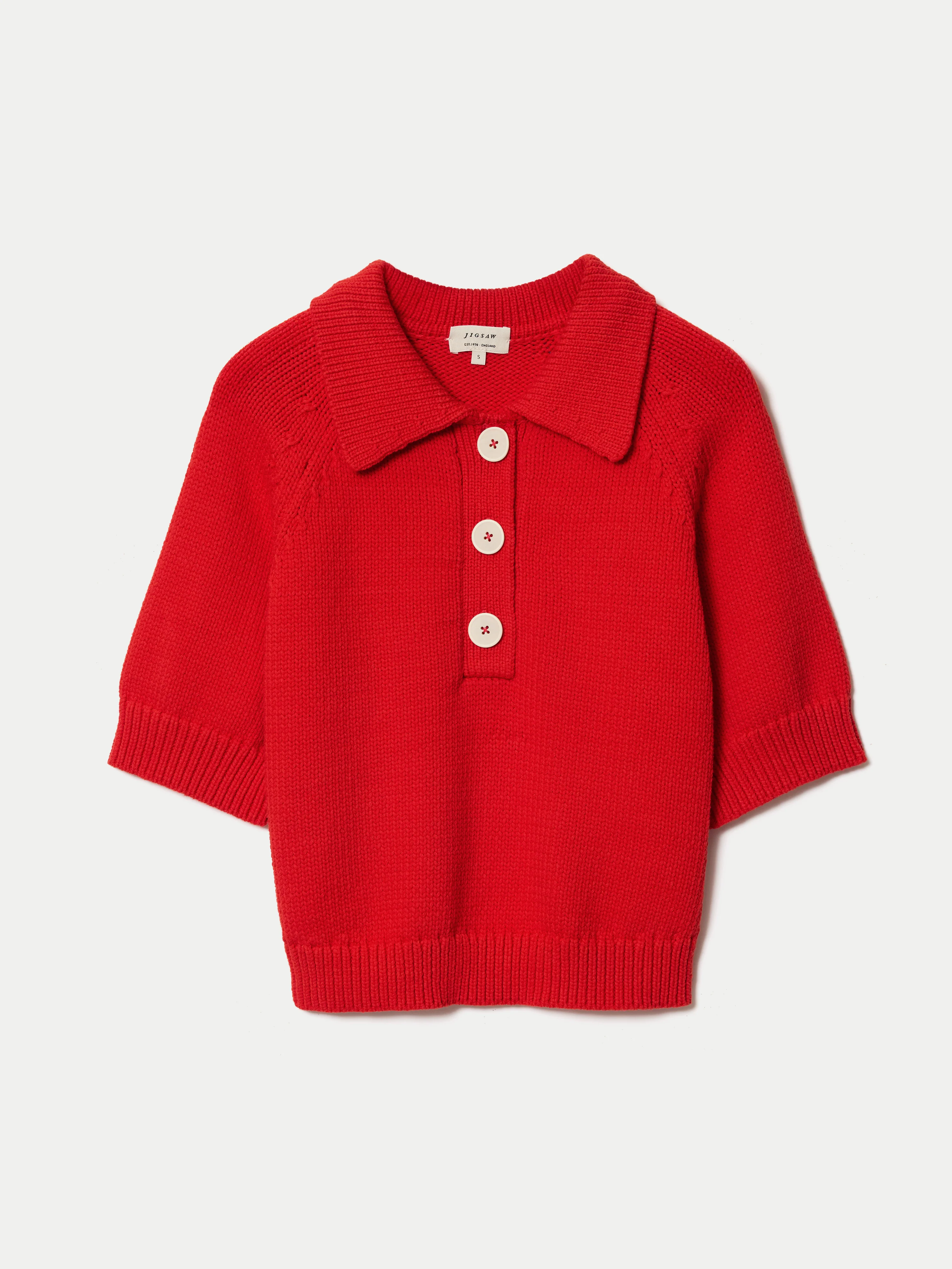 Chunky Cotton Collar Top | Red - Image 6