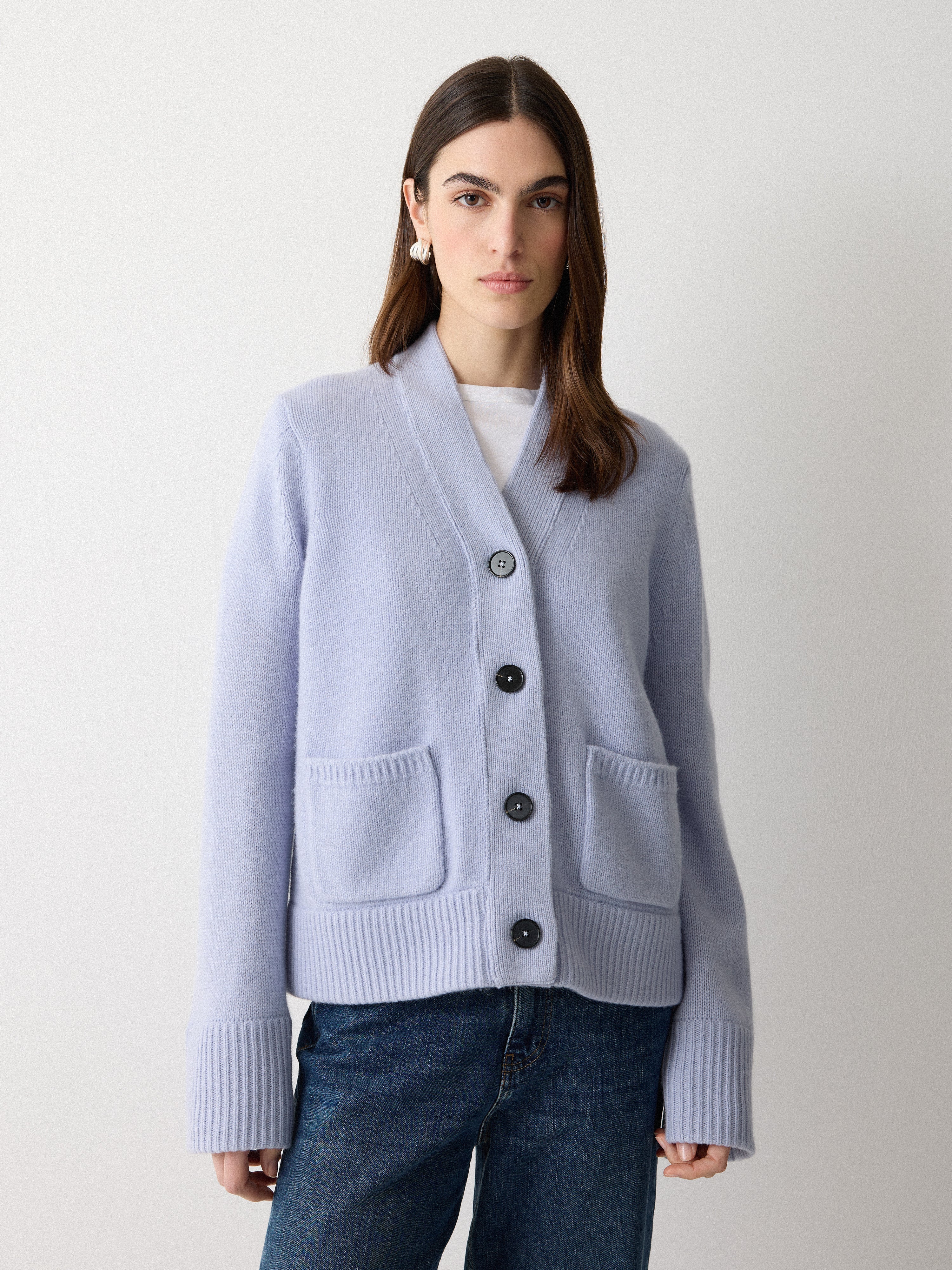 Chunky V Neck A Line Cardigan | Blue