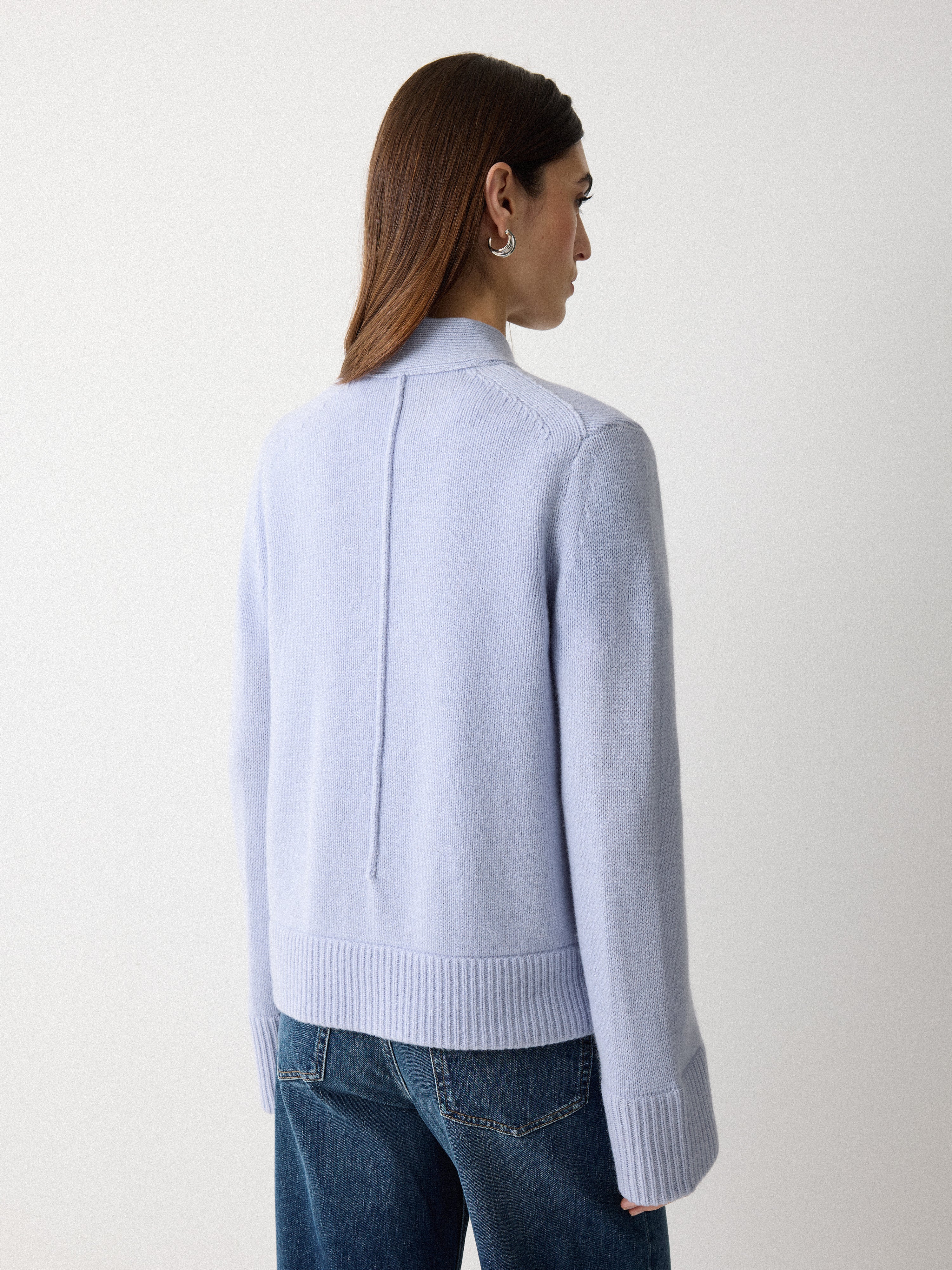 Chunky V Neck A Line Cardigan | Blue - Image 4