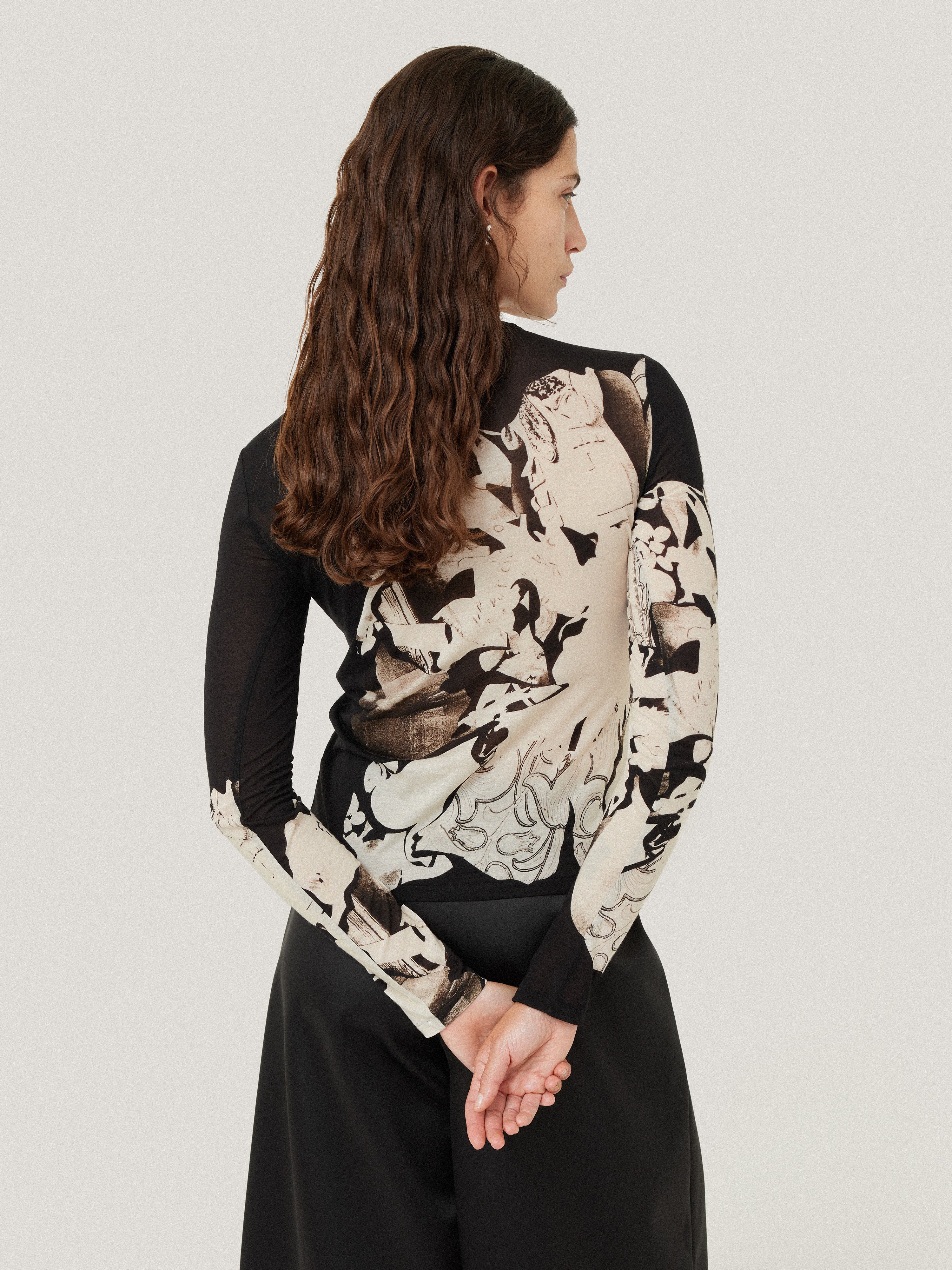 Collage Print Long Sleeve Top | Black - Image 5