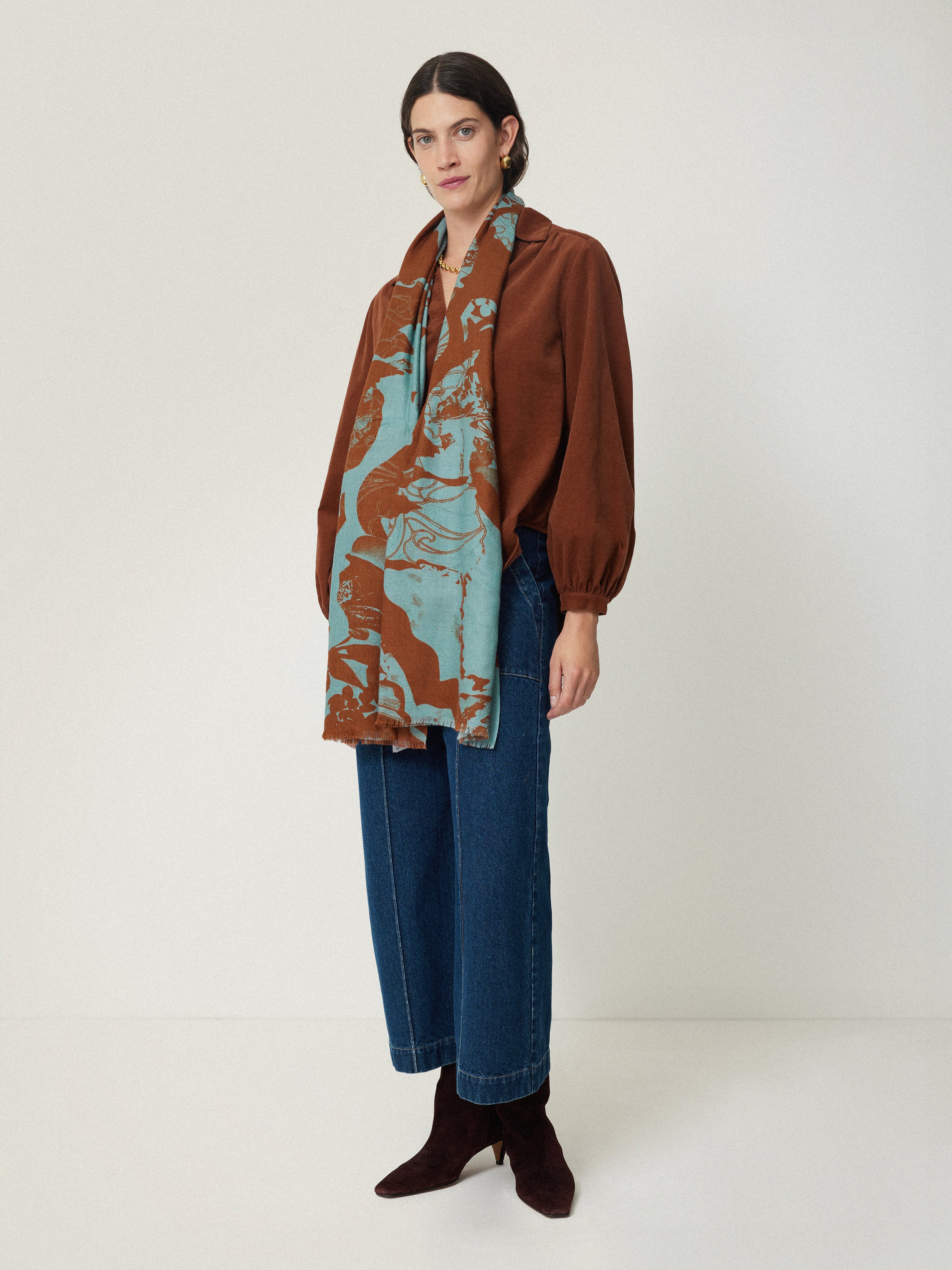 Collage Wool Silk Scarf | Blue - Image 3