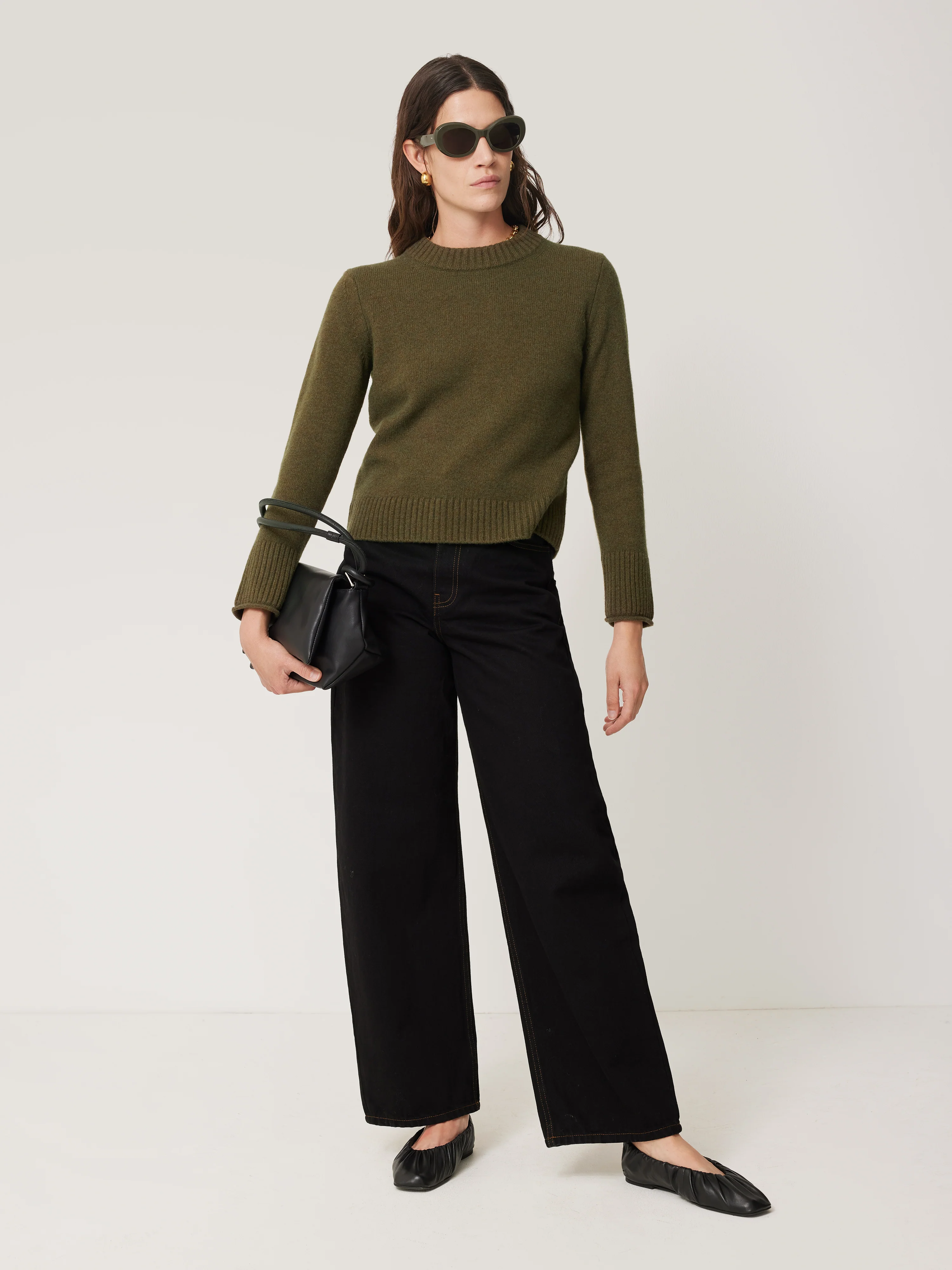 Compact Wool Cashmere Blend Jumper | Khaki - Image 6