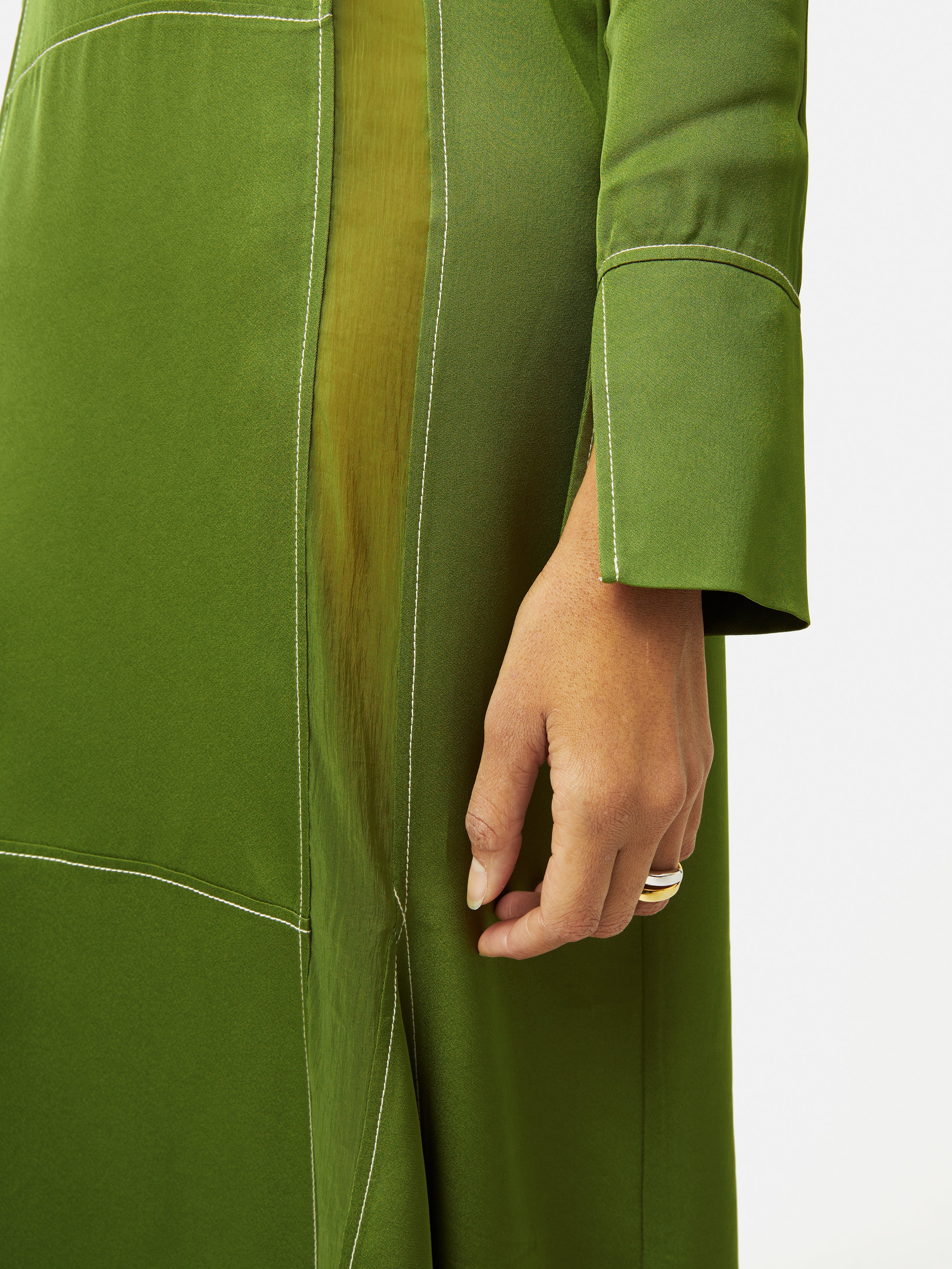 Contrast Stitch Viscose Dress | Green - Image 3
