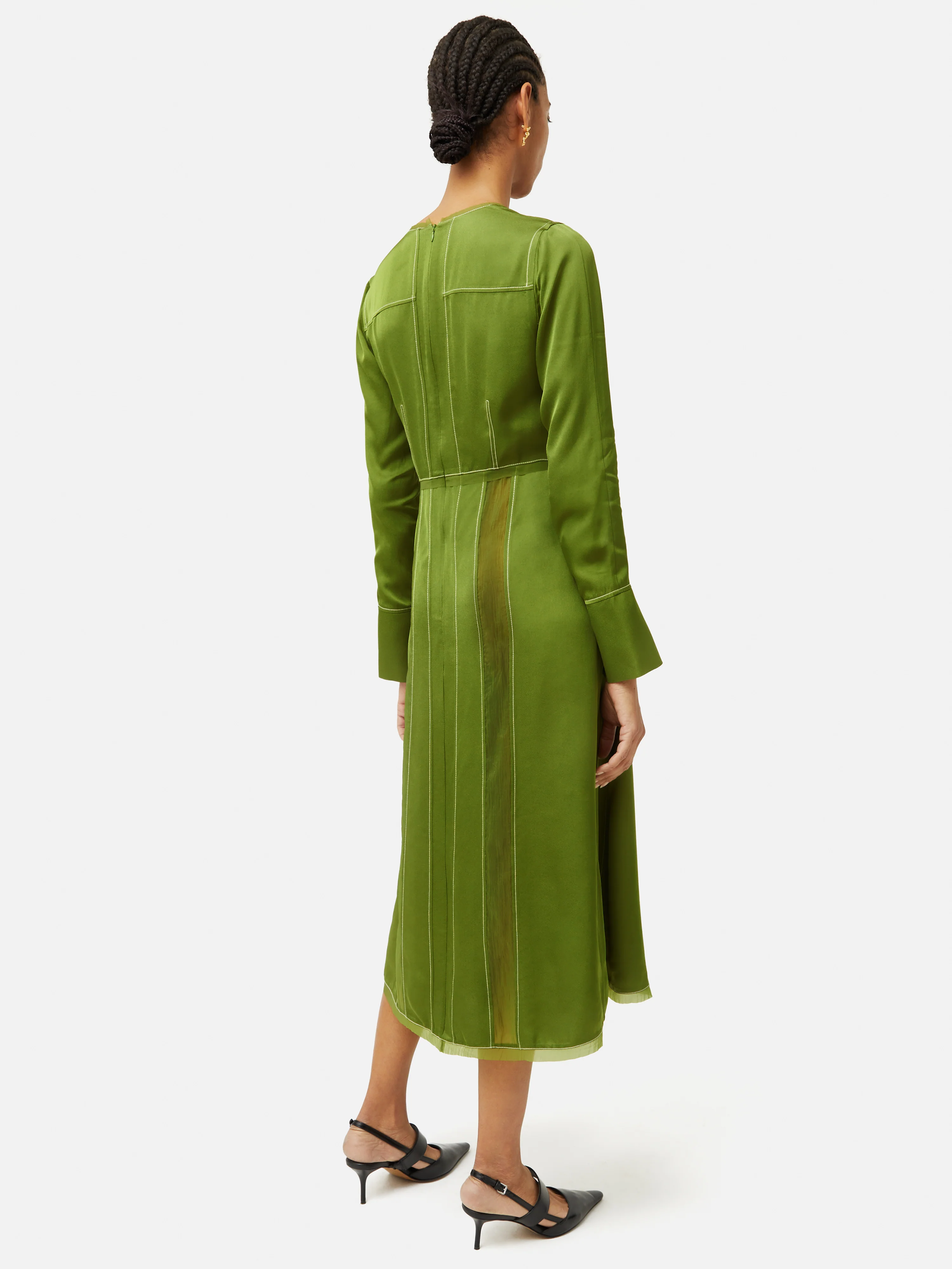 Contrast Stitch Viscose Dress | Green - Image 4