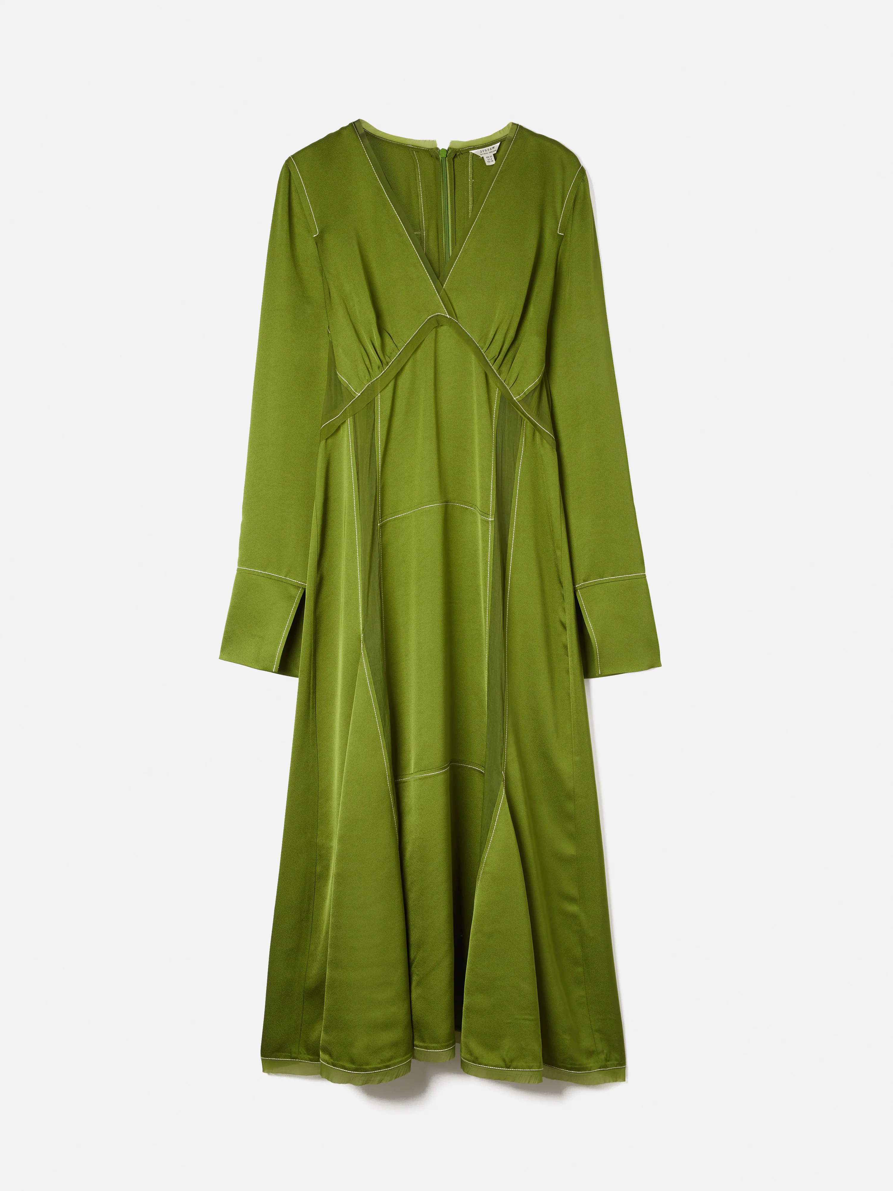 Contrast Stitch Viscose Dress | Green - Image 6