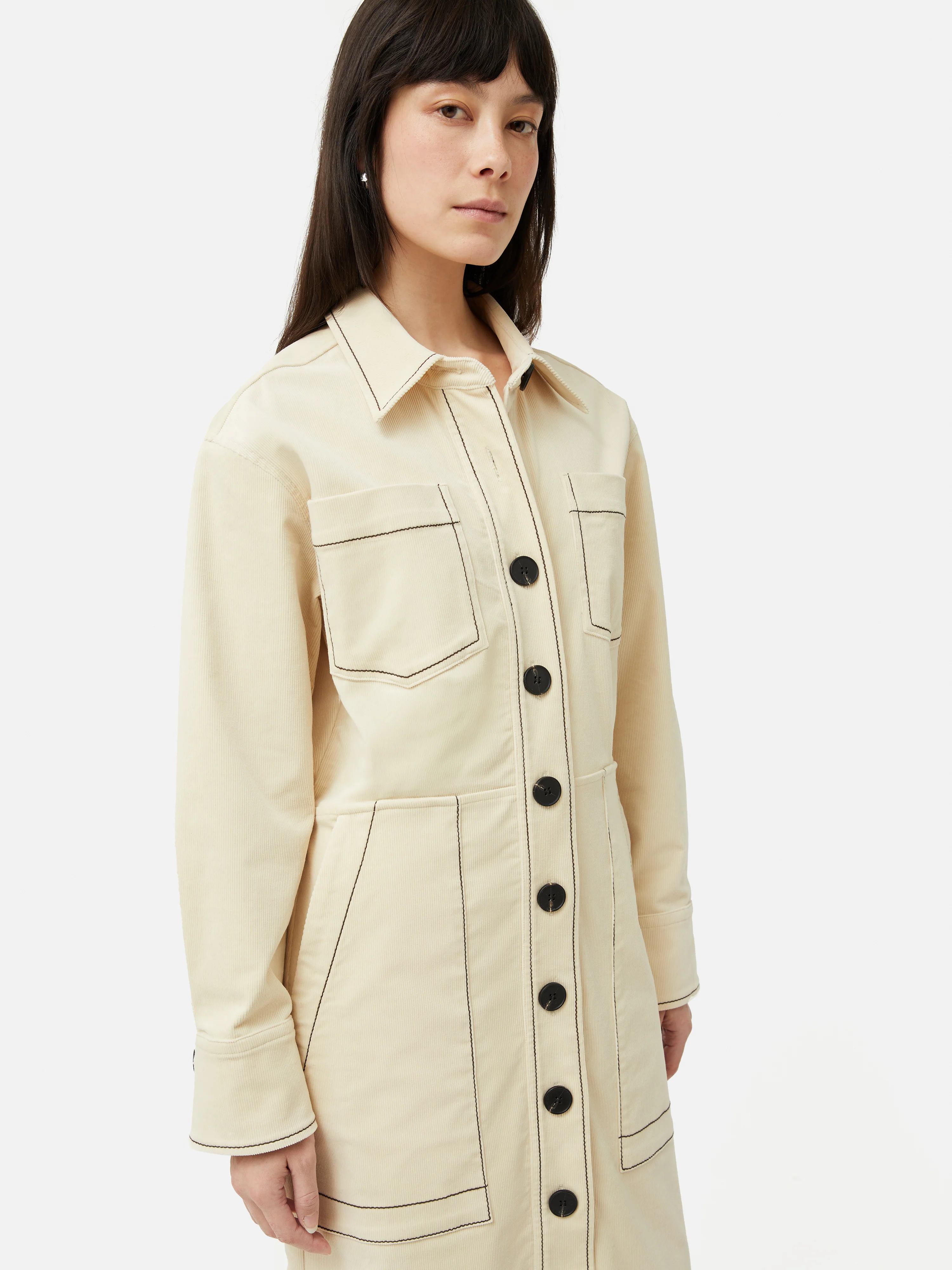 Cord Shirt Dress | Cream - Image 2