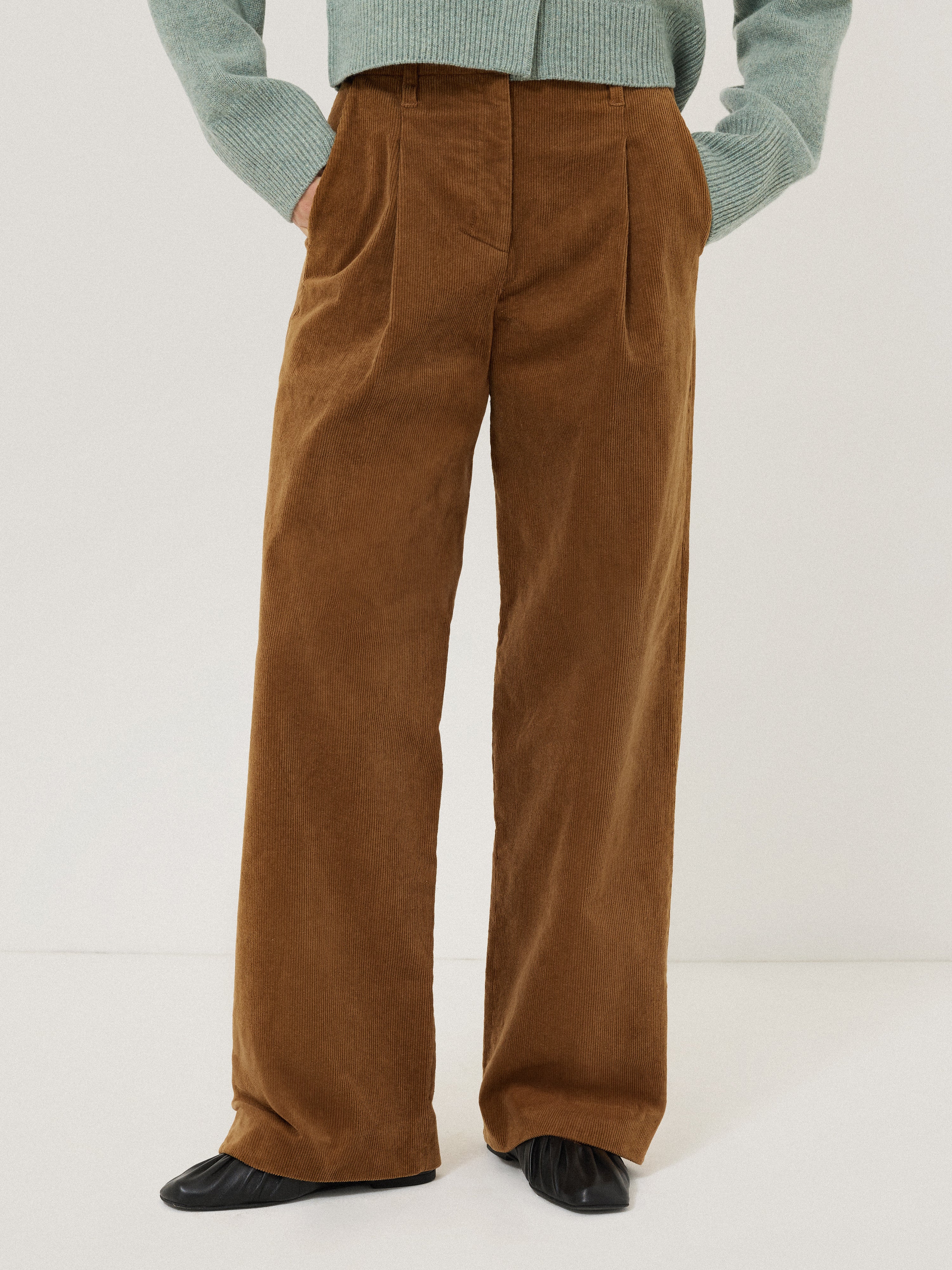 Corduroy Pleat Trouser | Brown - Image 2