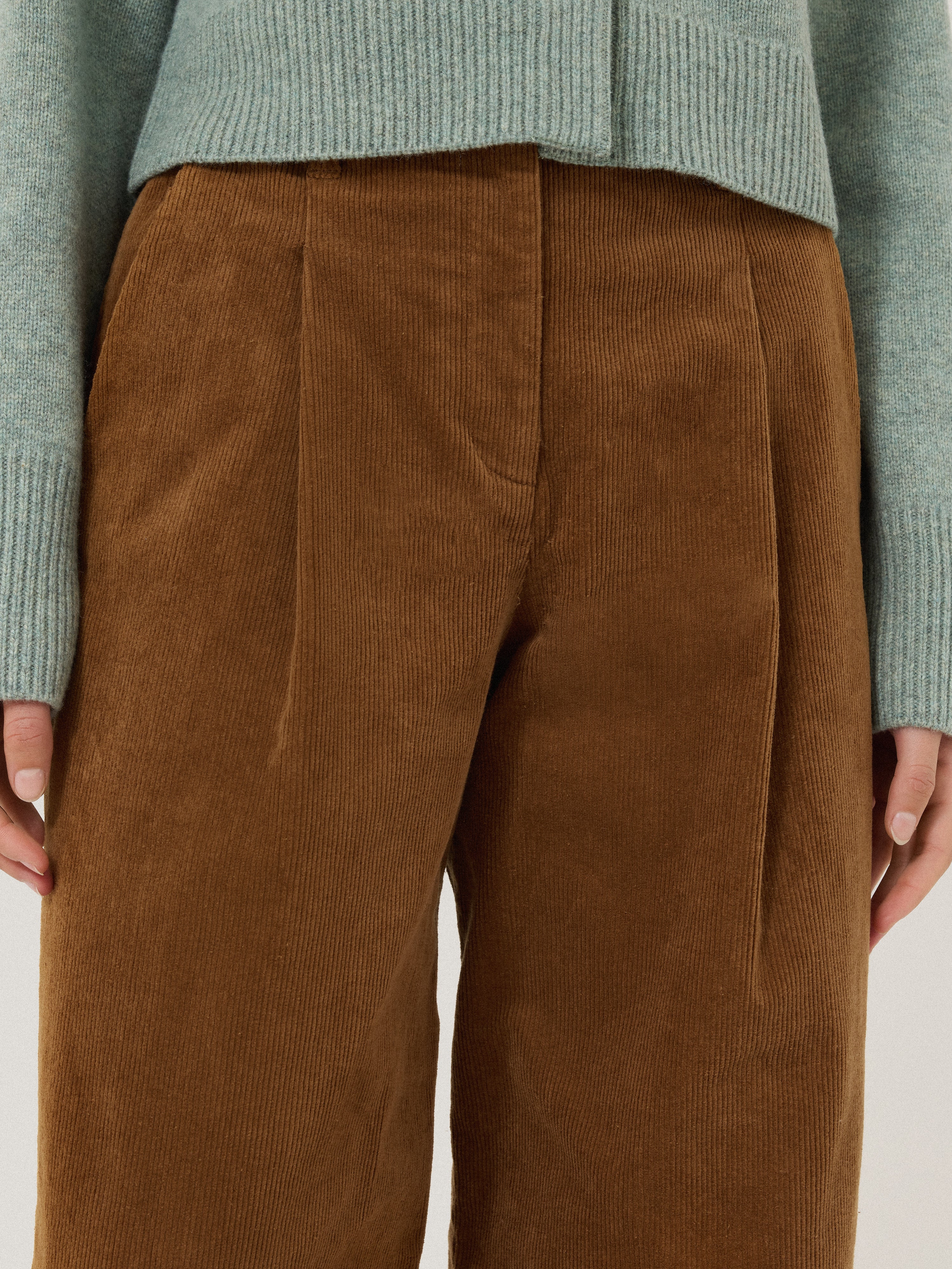 Corduroy Pleat Trouser | Brown - Image 3