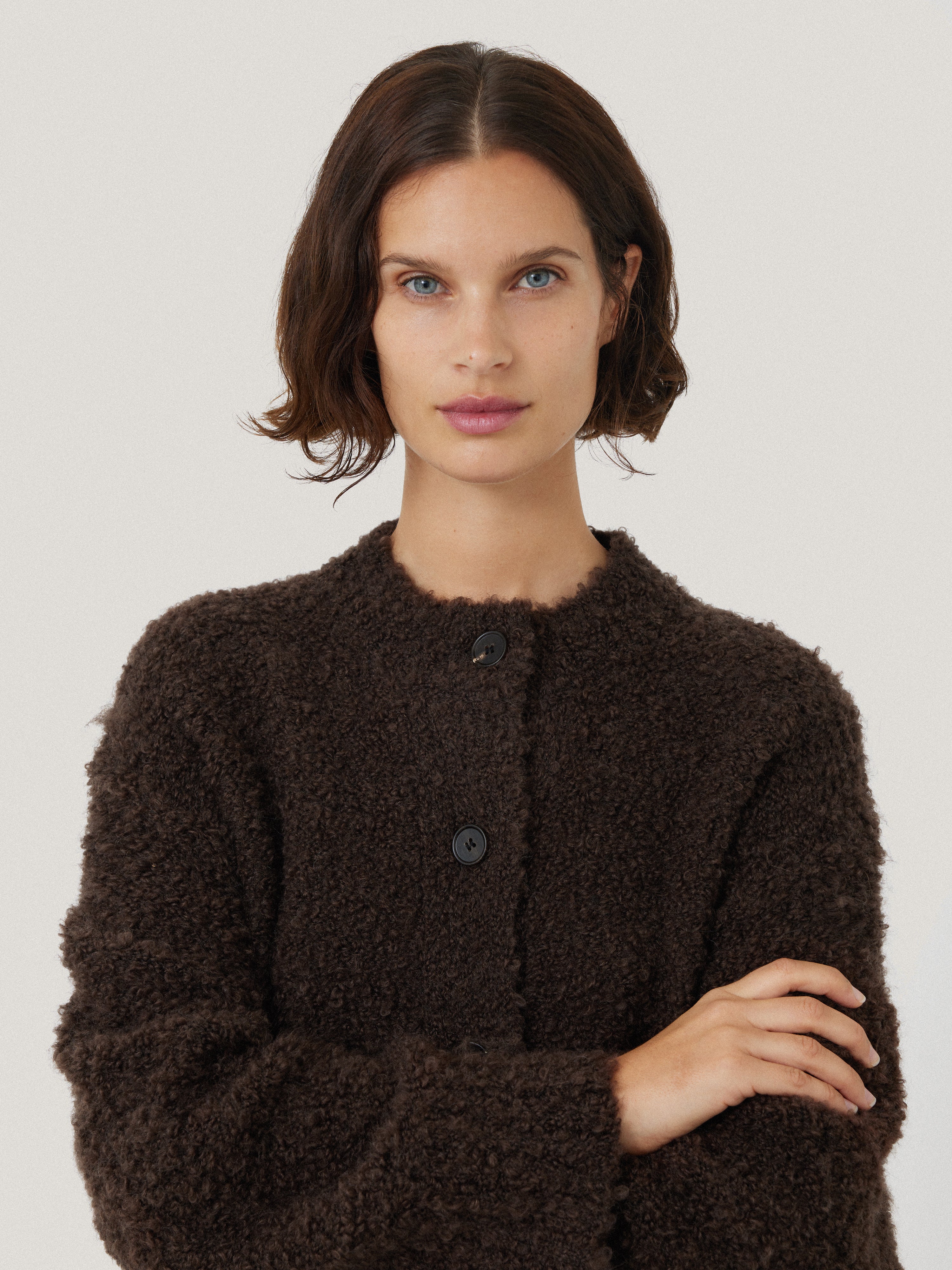 Cosy Boucle Scarf Cardi | Brown - Image 2
