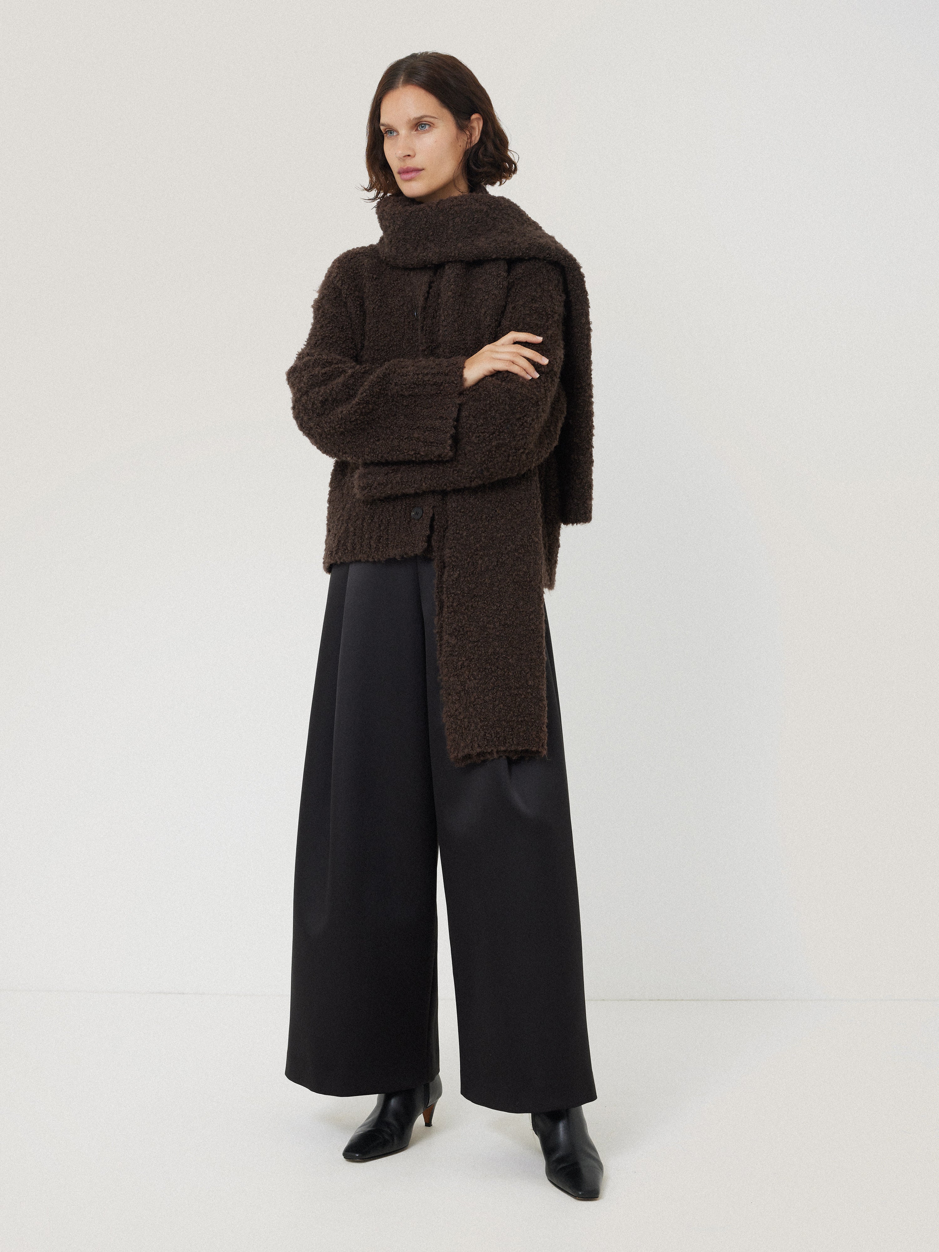 Cosy Boucle Scarf Cardi | Brown - Image 3