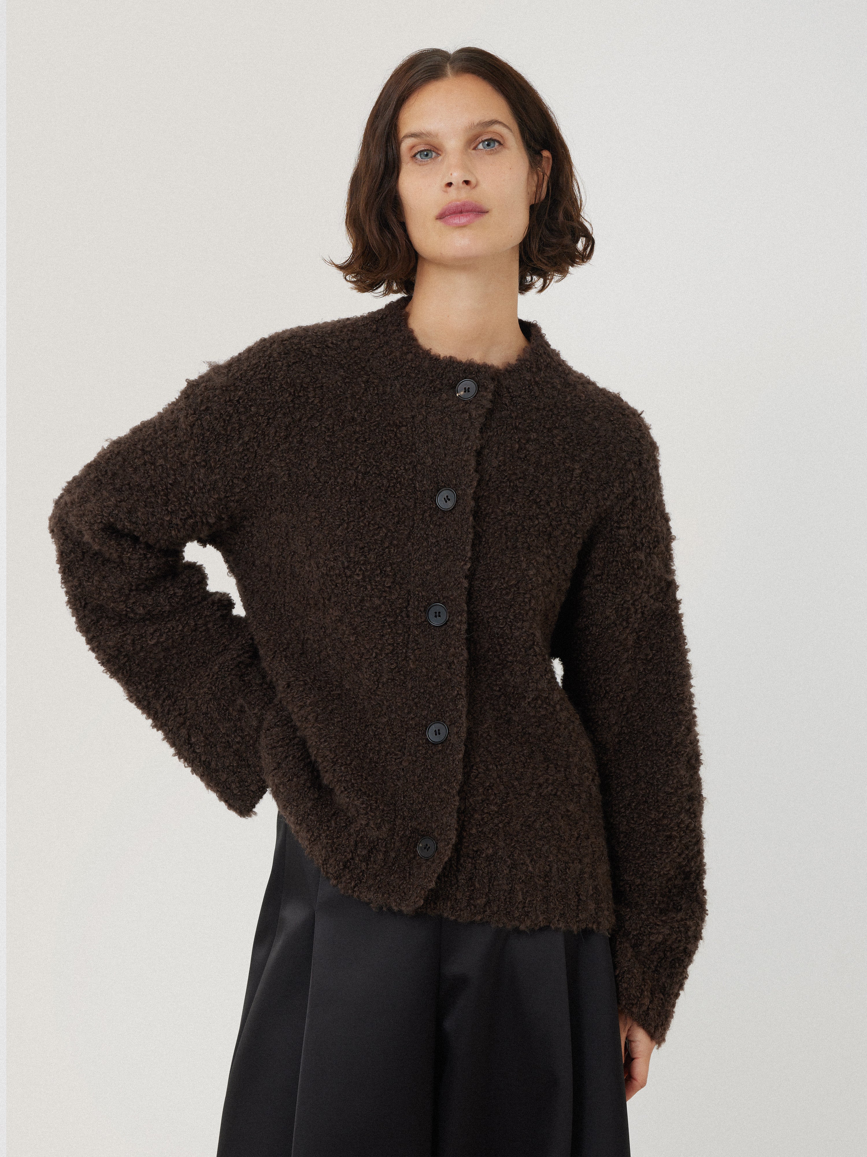 Cosy Boucle Scarf Cardi | Brown - Image 6