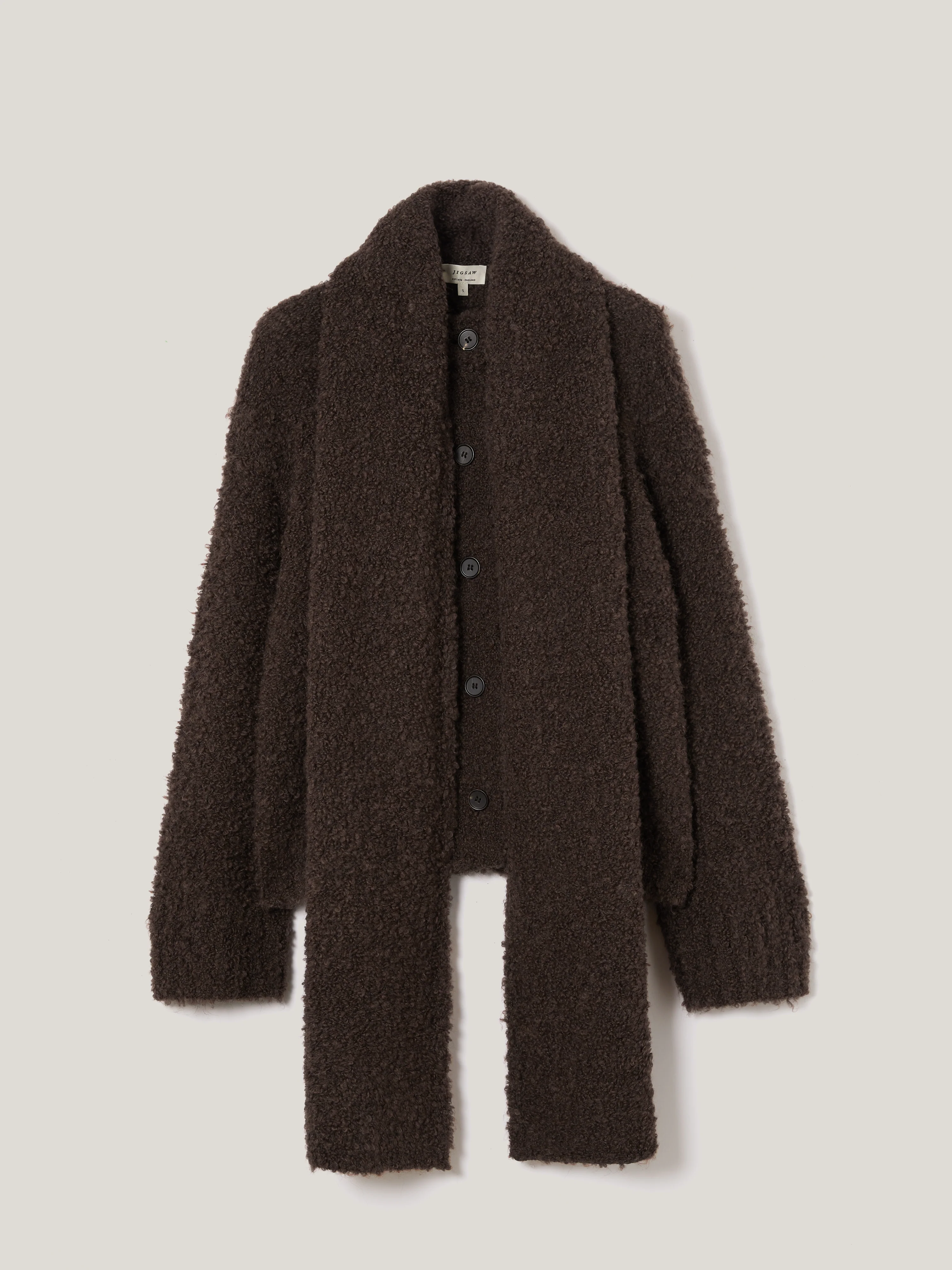Cosy Boucle Scarf Cardi | Brown - Image 9