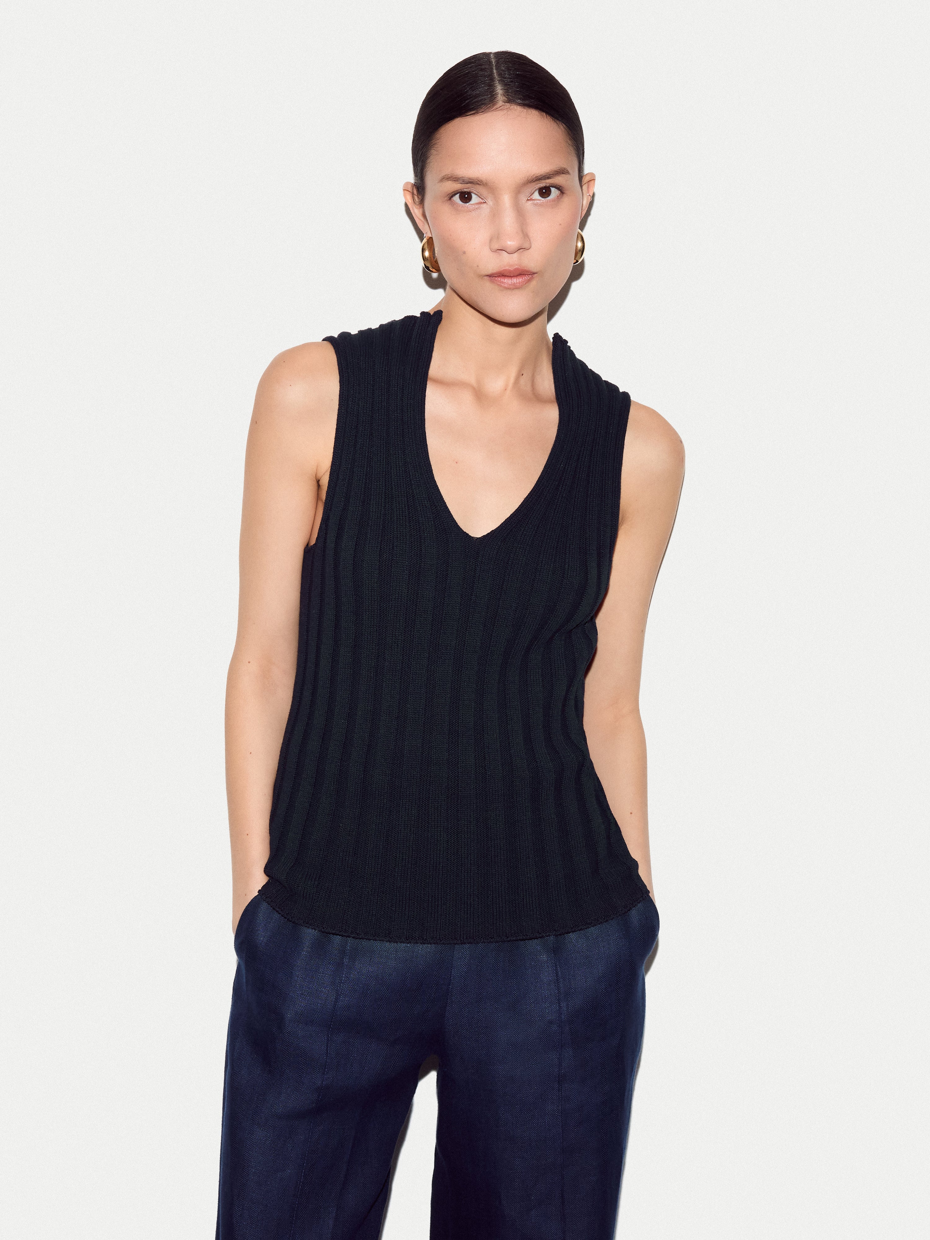 Cotton 90's Rib Tank | Navy - Image 2