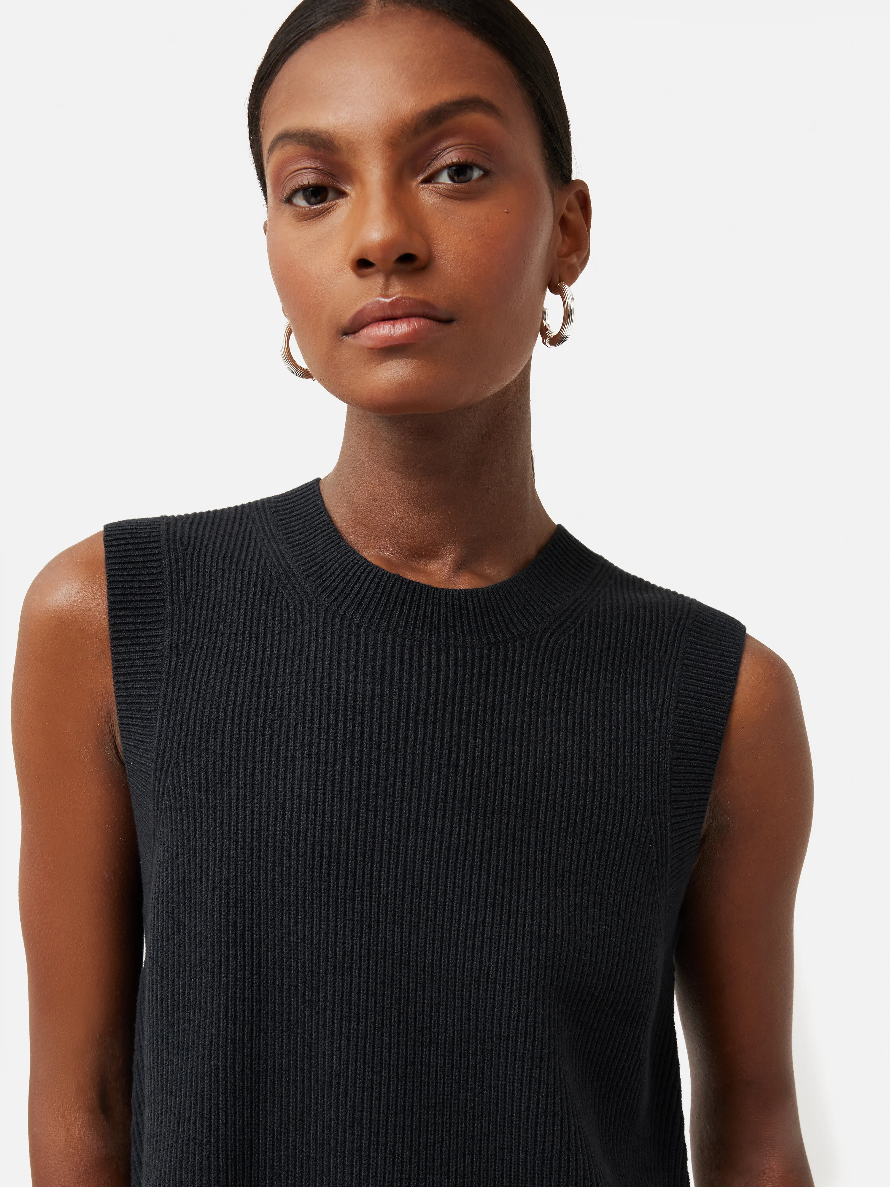 Cotton Blend Crew Tank | Black - Image 3