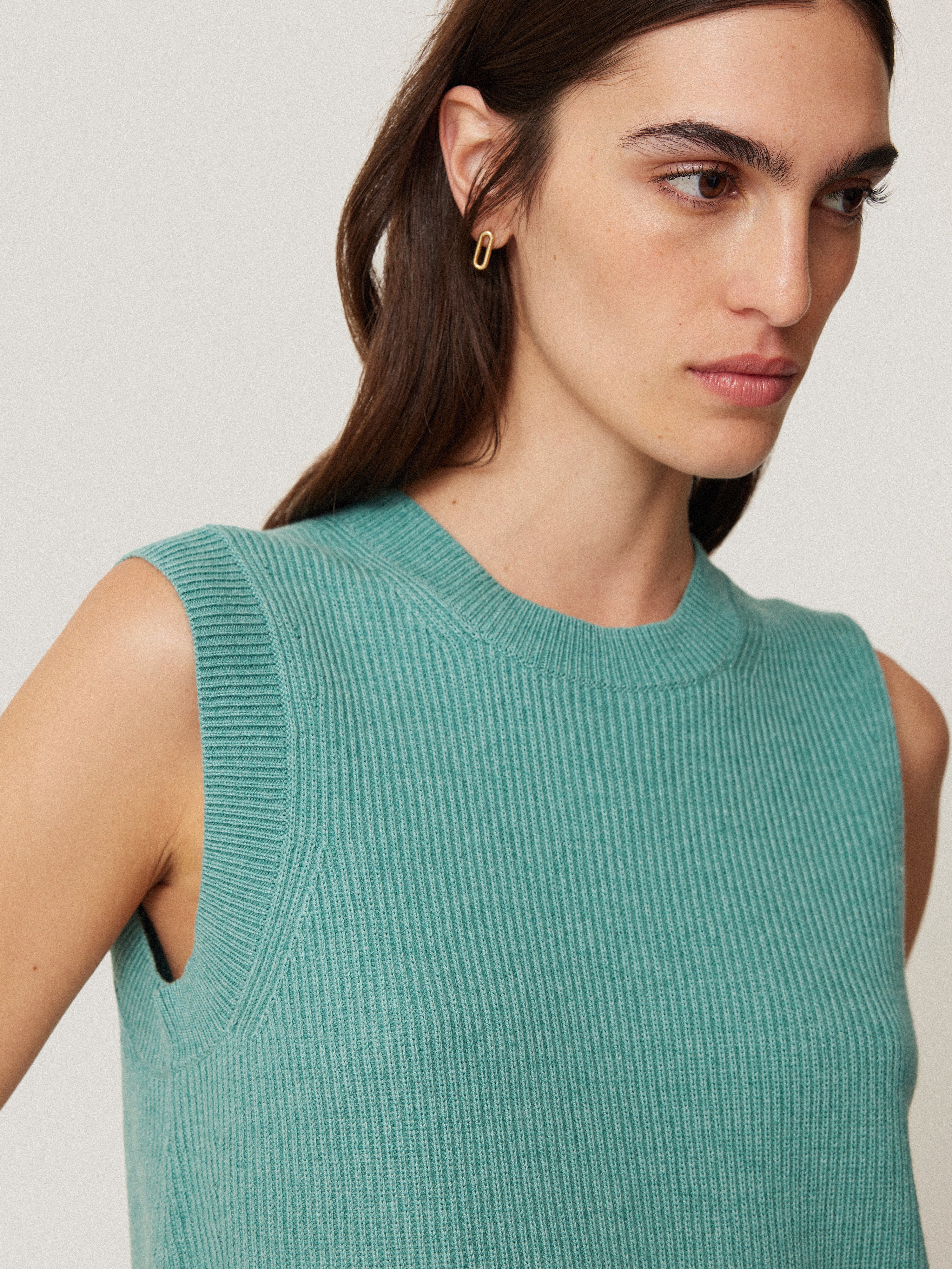 Cotton Blend Crew Tank | Duck Egg - Image 2