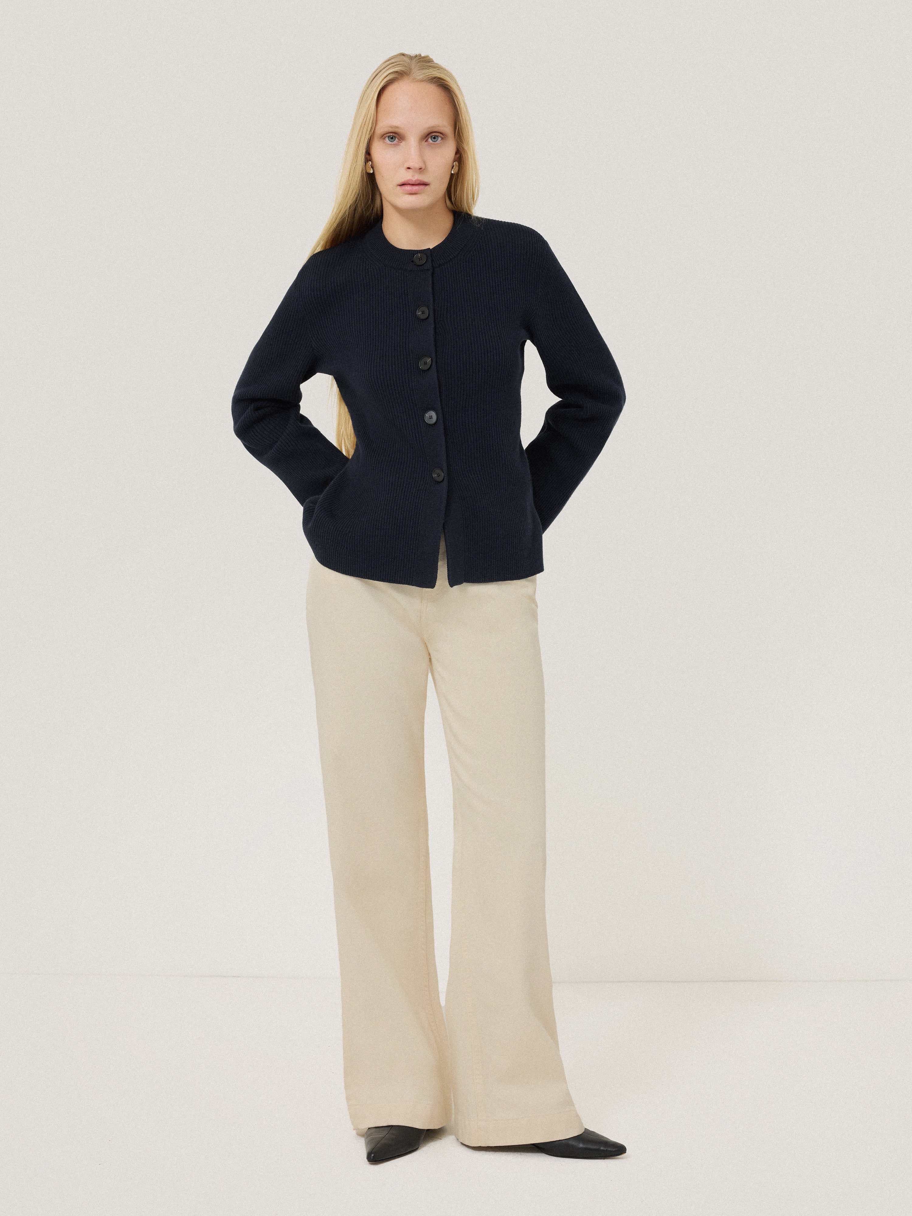 Cotton Blend Knit Cardigan | Navy - Image 4