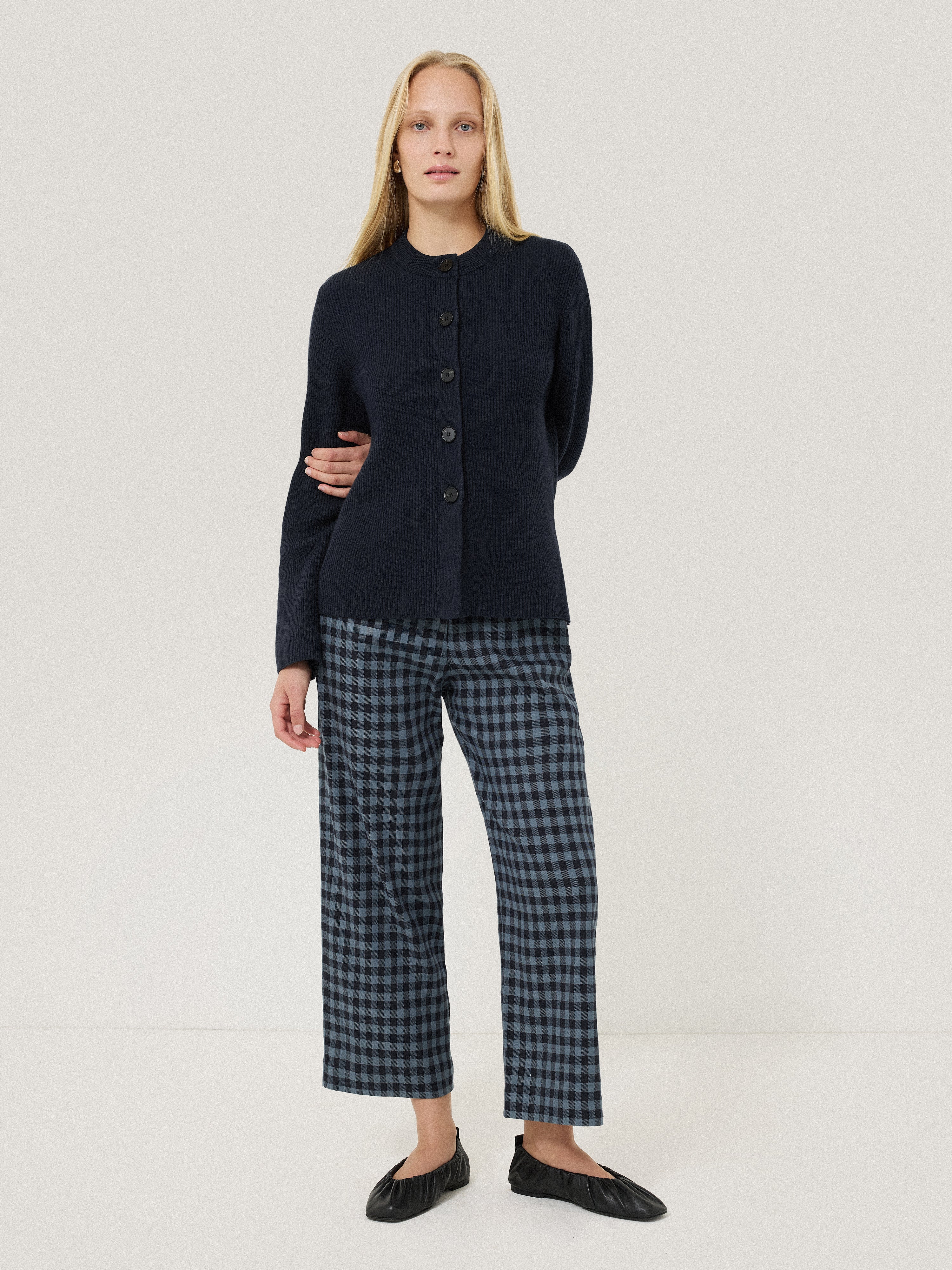 Cotton Blend Knit Cardigan | Navy - Image 6