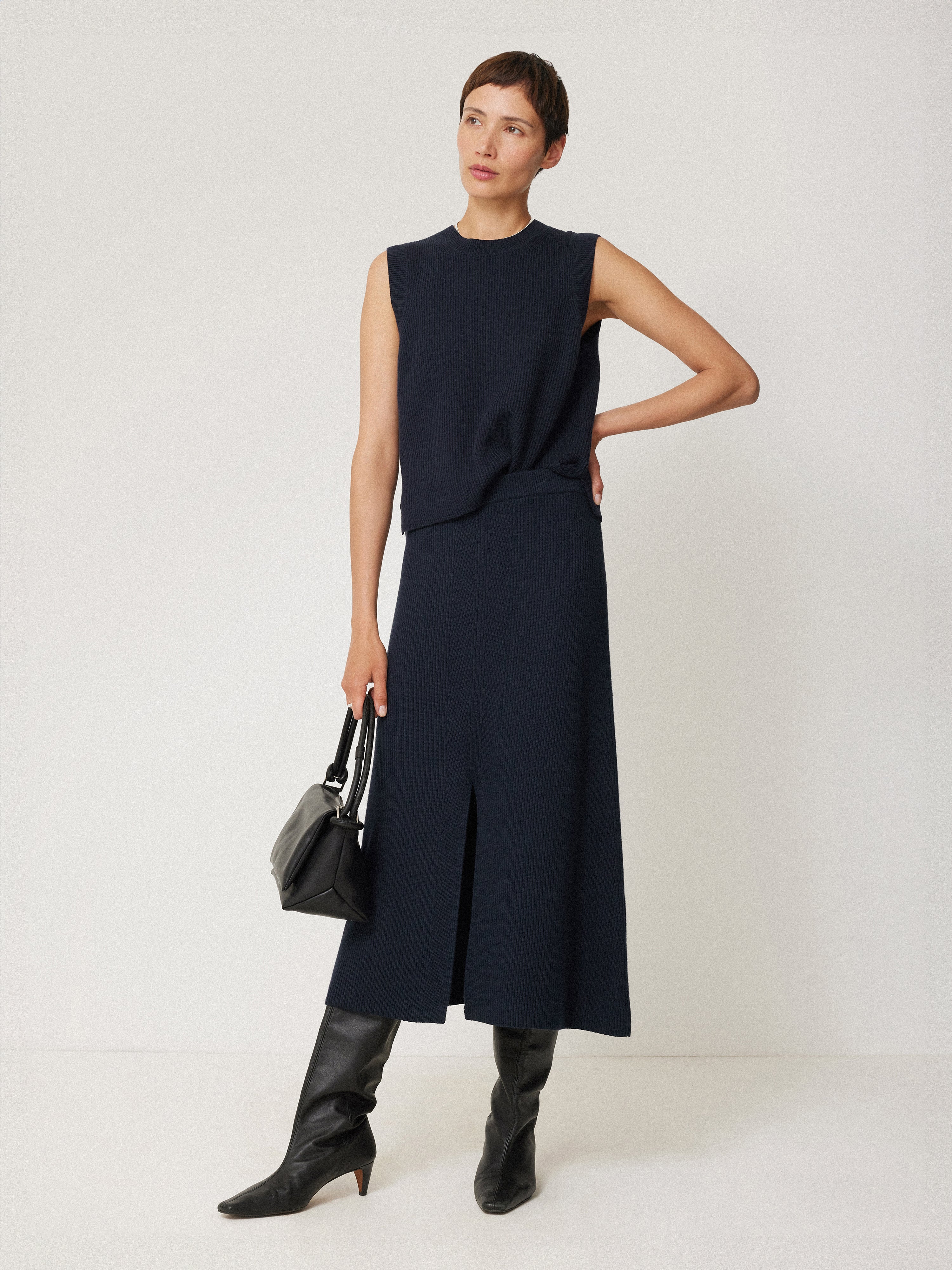Cotton Blend Knitted Skirt | Navy - Image 4