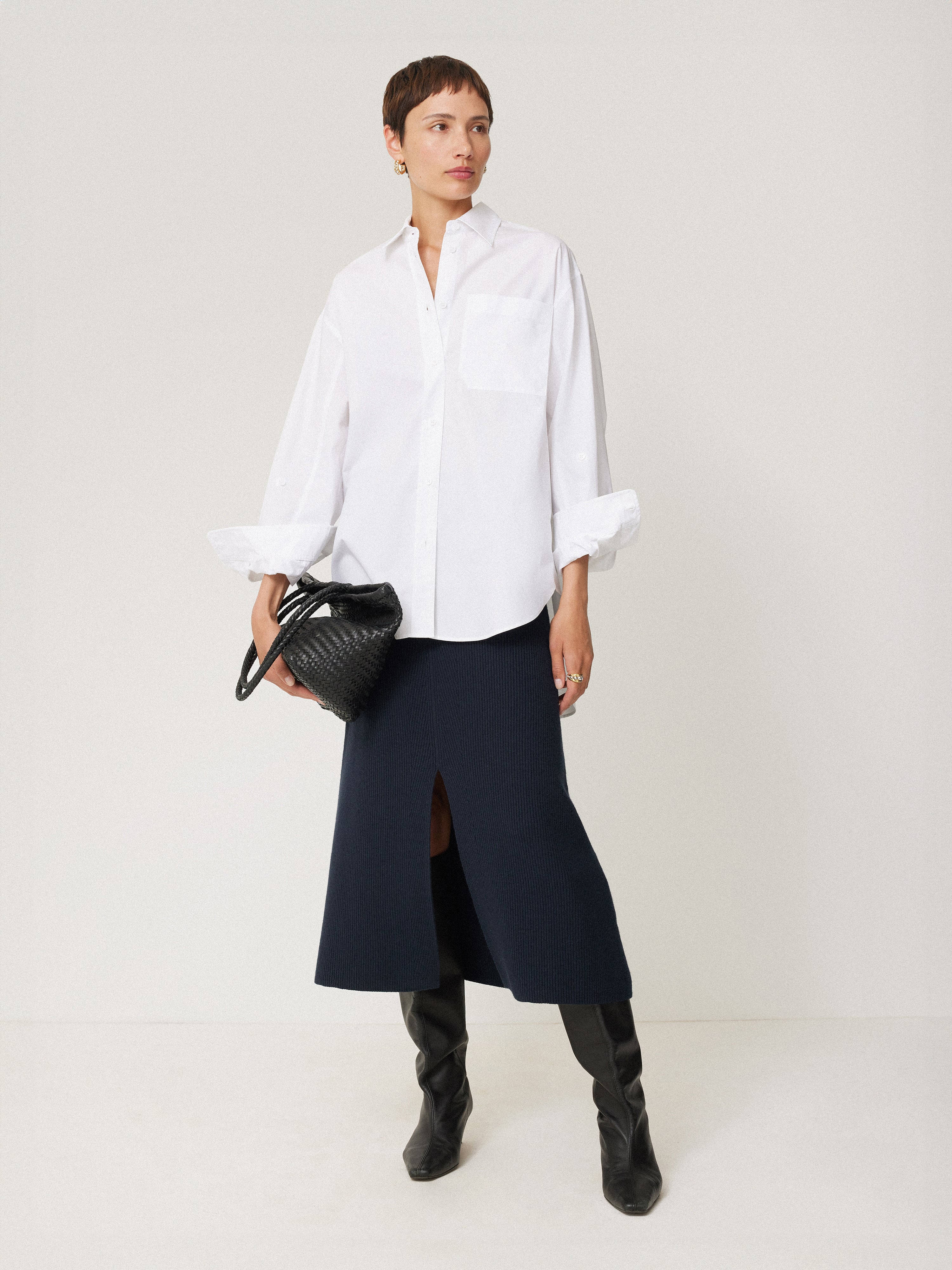Cotton Blend Knitted Skirt | Navy - Image 7