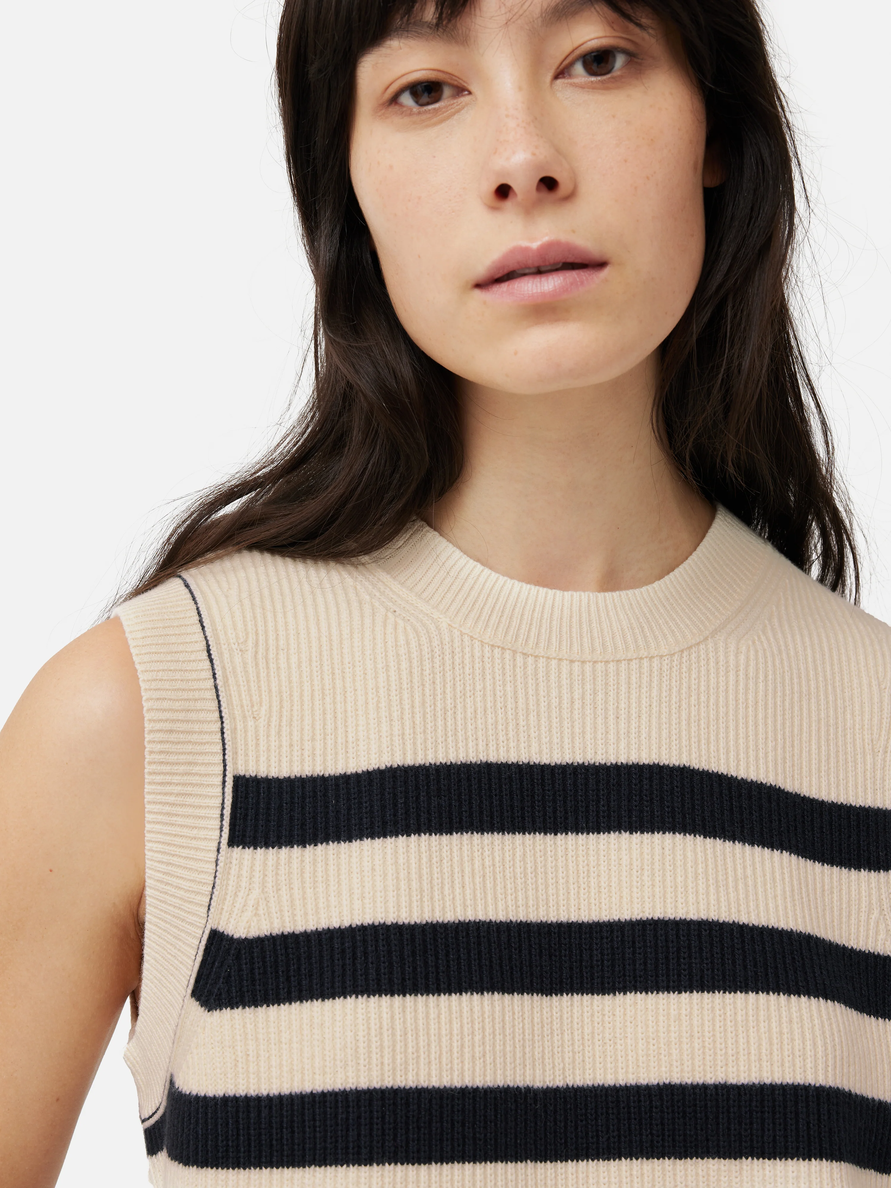 Cotton Blend Stripe Crew Tank | Navy - Image 2