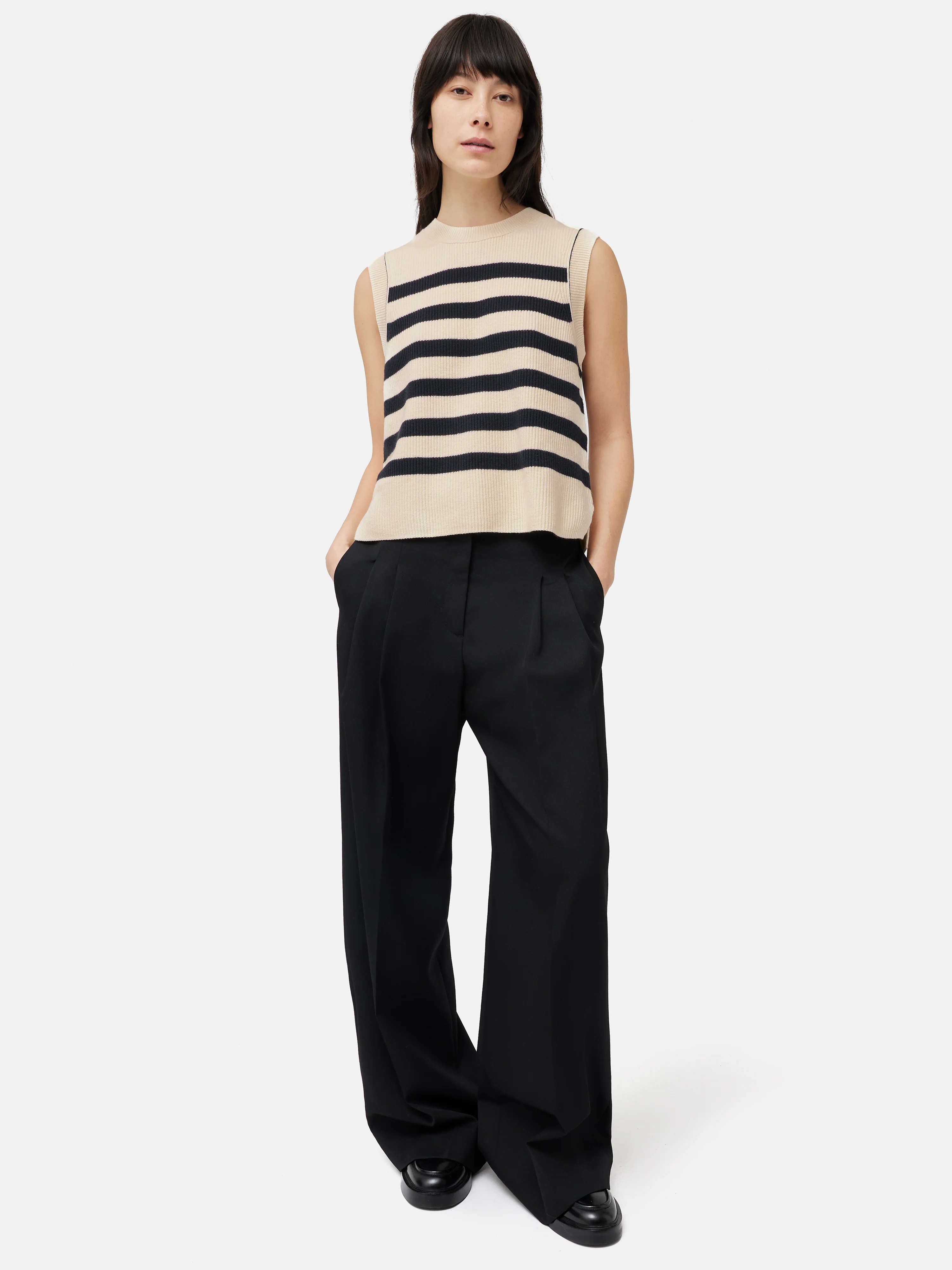 Cotton Blend Stripe Crew Tank | Navy - Image 3