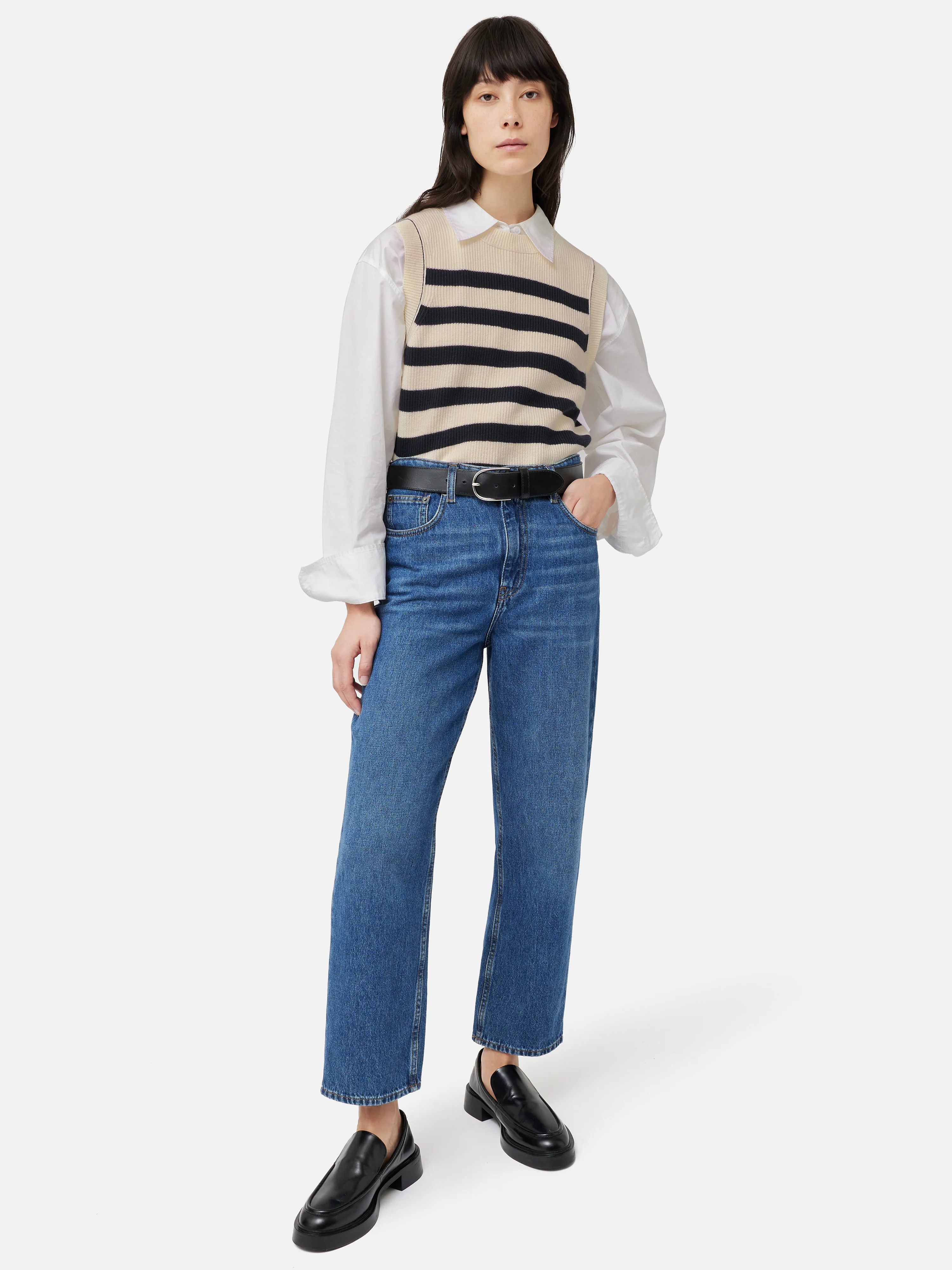 Cotton Blend Stripe Crew Tank | Navy - Image 6