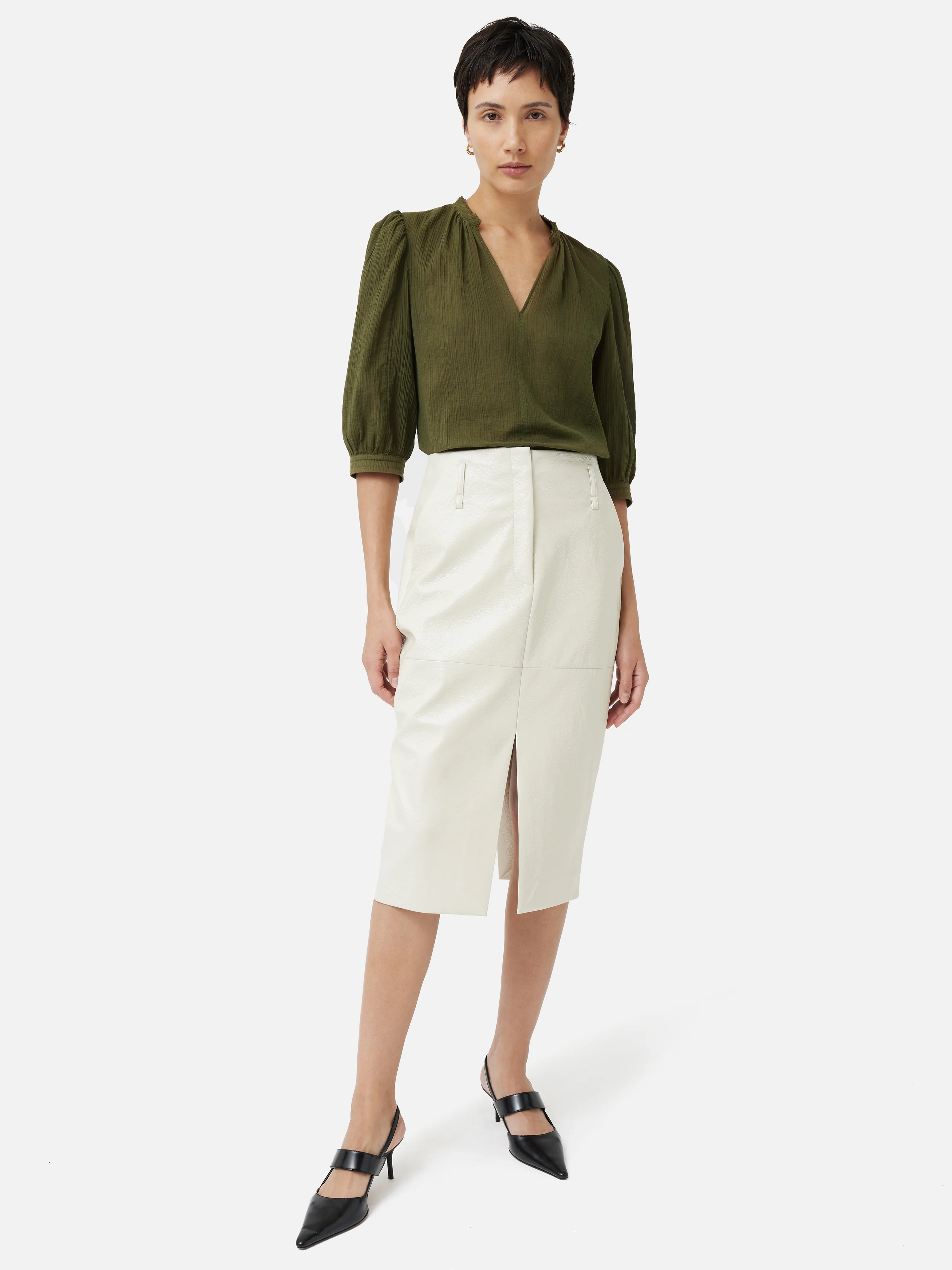 Cotton Crinkle Cicelly Top | Khaki - Image 3