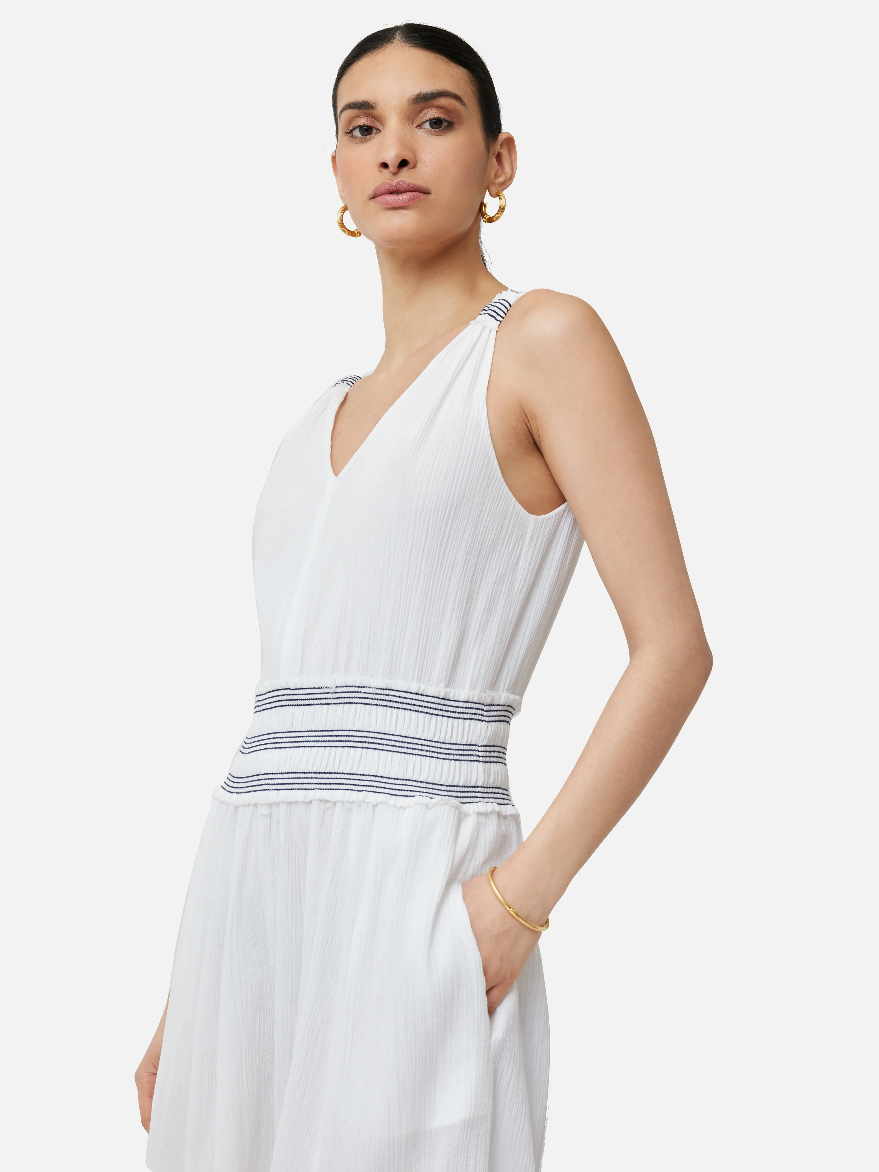 Cotton Crinkle Smocked Dress | White - Image 5