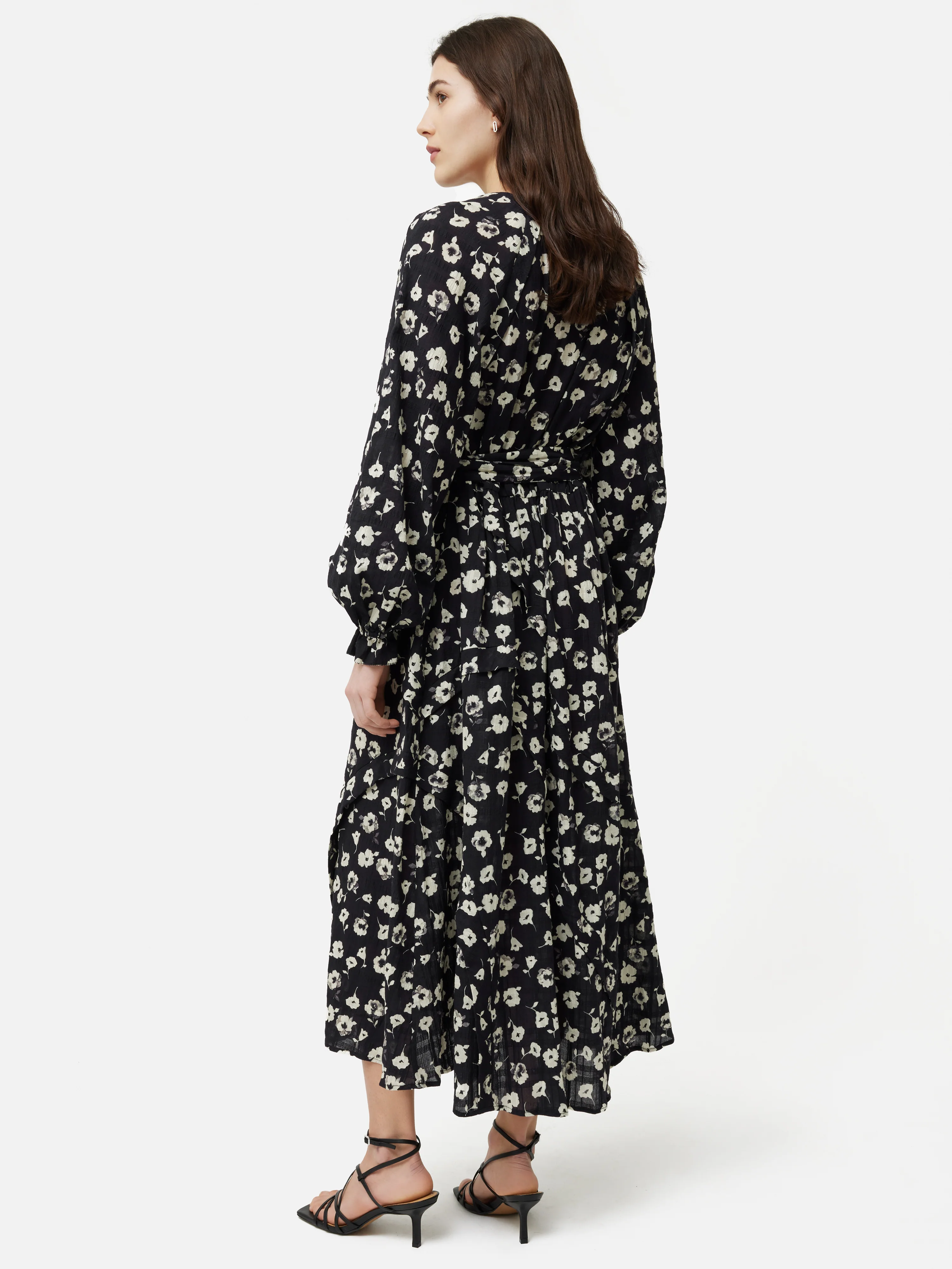 Cotton Floral Belted Dress | Black - Image 4