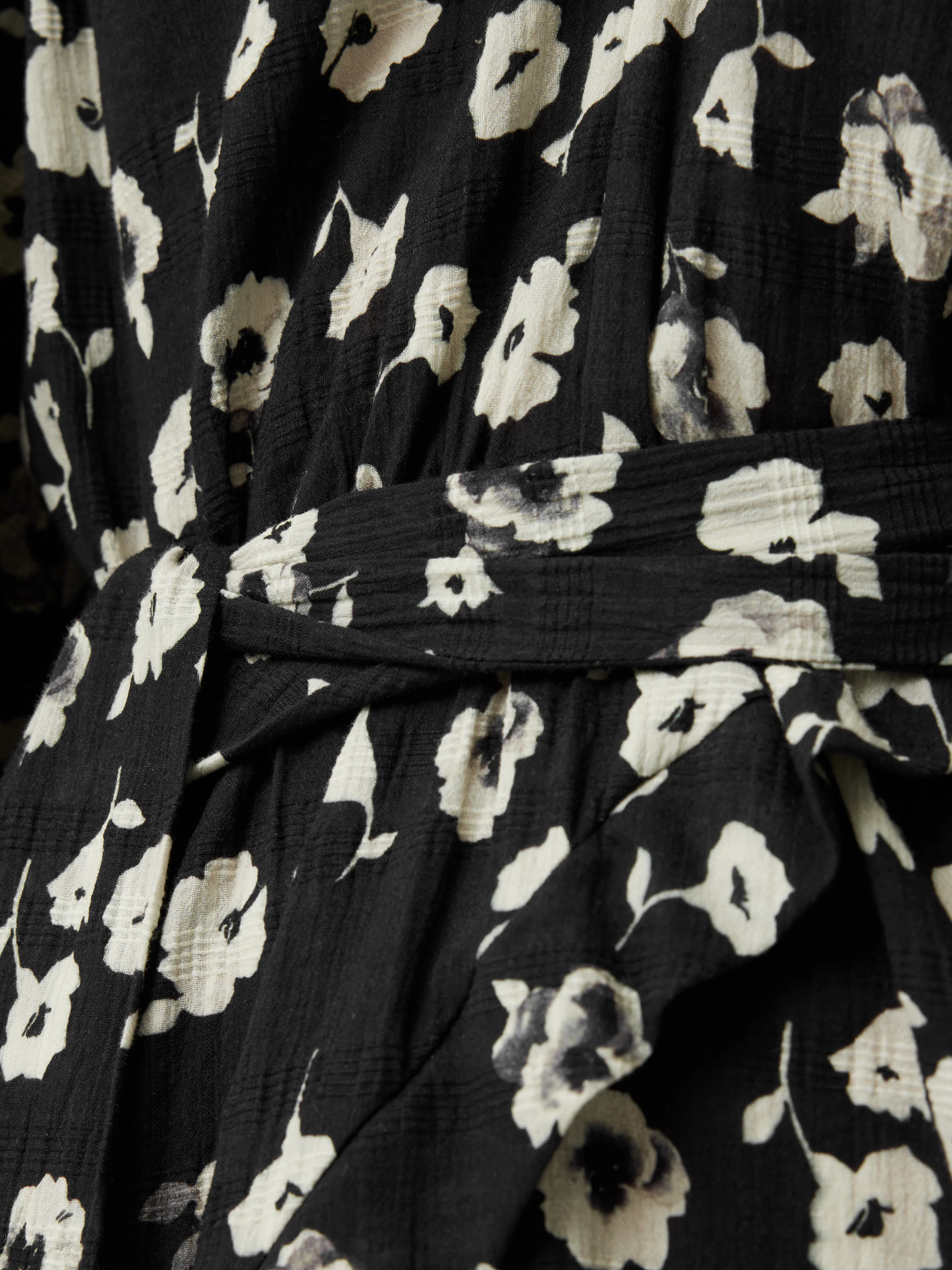 Cotton Floral Belted Dress | Black - Image 6