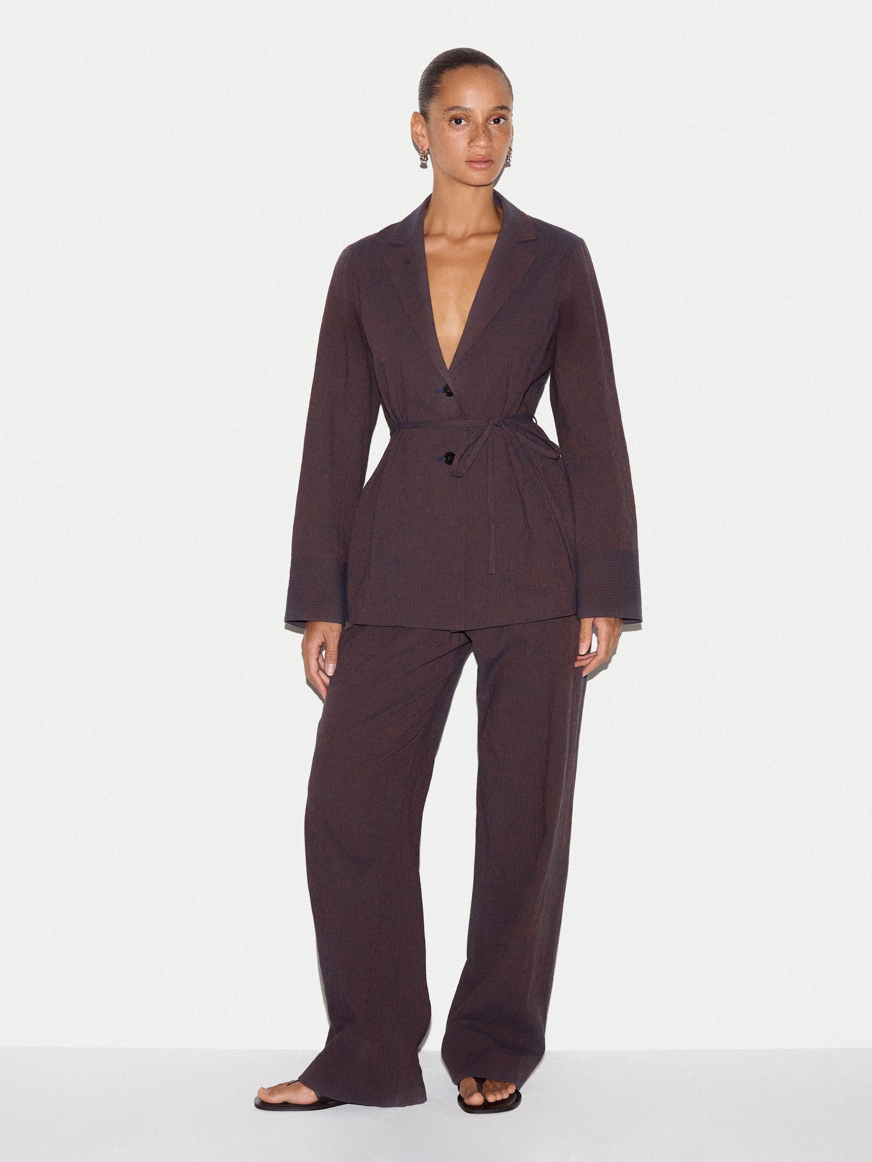Cotton Linen Stripe Relaxed Jacket | Navy - Image 4
